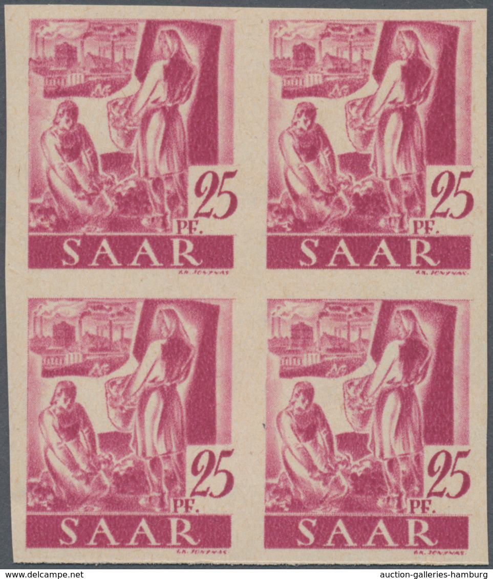 Saarland (1947/56): 1947, 25 Pf Dunkelrosakarmin Im Postfrischen 4er-Block Ungezähnt, Mi 880.- - Sonstige & Ohne Zuordnung