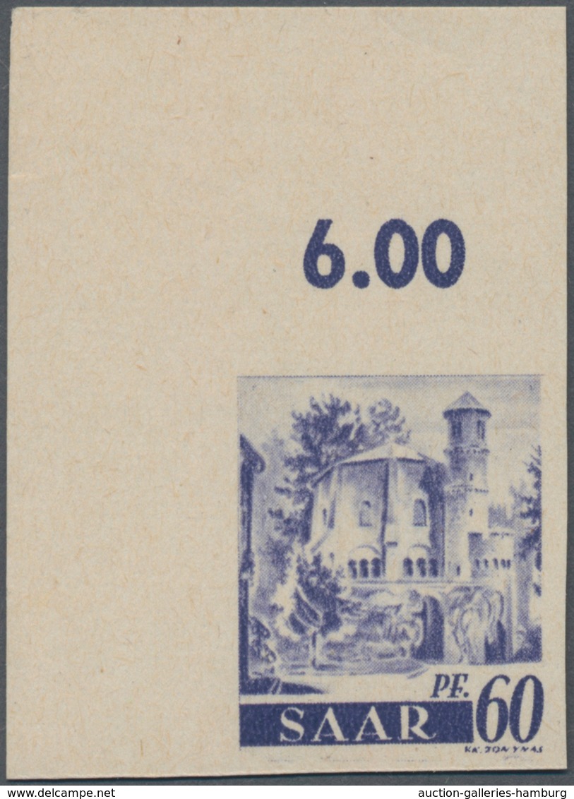 Saarland (1947/56): 1947, 60 Pf "der Alte Turm" Aus Der Linken Oberen Bogenecke Ungezähnt Postfrisch - Andere & Zonder Classificatie