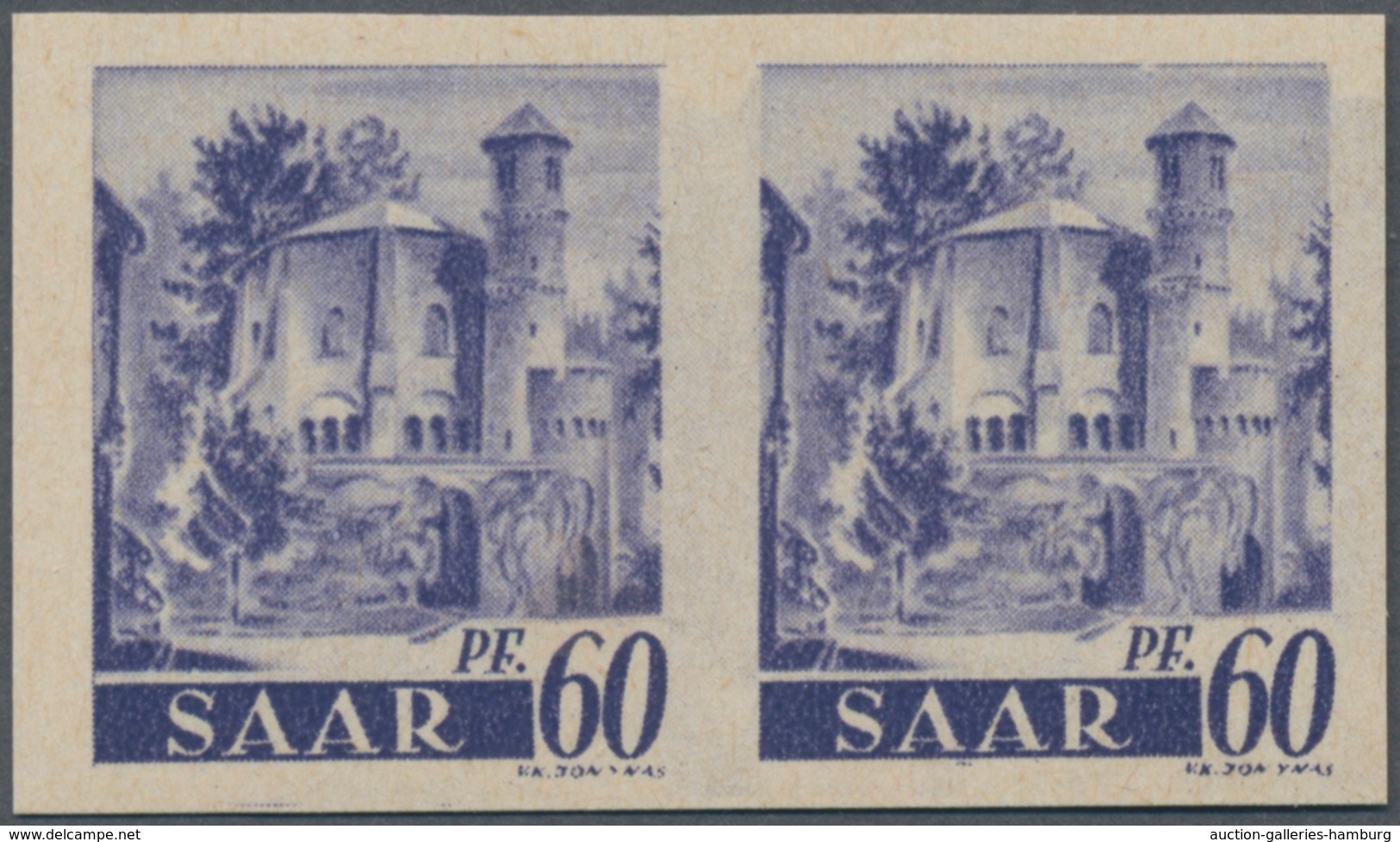 Saarland (1947/56): 1947, 60 Pf "der Alte Turm" Ungezähnt, Waagerechtes Paar Tadellos Postfrisch, Mi - Otros & Sin Clasificación