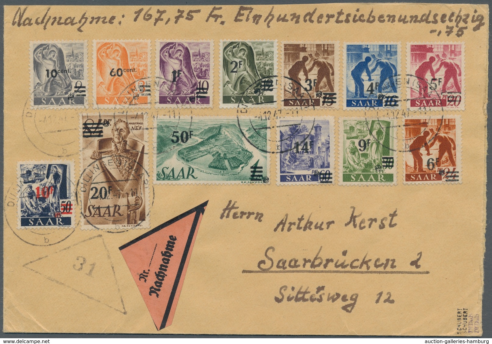 Saarland (1947/56): 1947, "Urdruck" Komplett Auf Nachnahme-Satzbrief, Gepr. Dr. Dub Als Echt Und Hof - Otros & Sin Clasificación