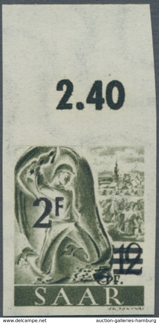 Saarland (1947/56): 1947, Aufdruckwert 2 Franc Auf 12 Pfg. Ungezähnt Und Postfrisch, Tiefst Signiert - Otros & Sin Clasificación