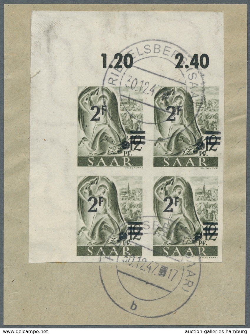 Saarland (1947/56): 1947, "6 Fr. Auf 12 Pfg. Urdruck Ungezähnt", Eckrandviererblock Oben Links Mit Z - Otros & Sin Clasificación