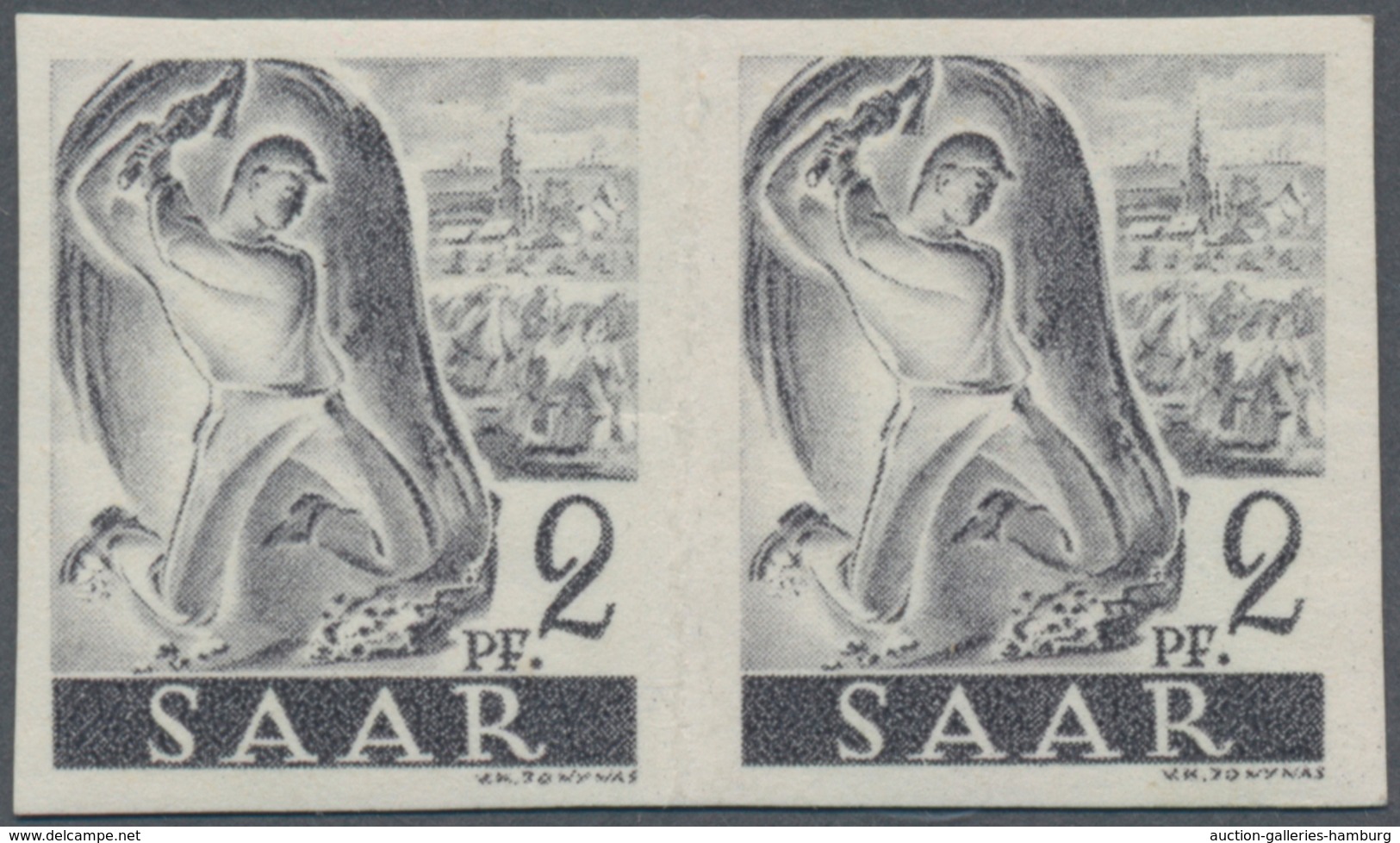 Saarland (1947/56): 1947, 2 Pf Hauer Im Waager. Paar (vorgefaltet) Ungezähnt Ohne Aufdruck Postfrisc - Andere & Zonder Classificatie