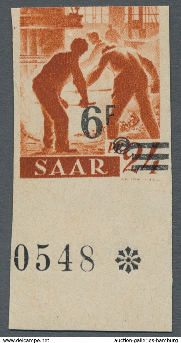 Saarland (1947/56): 1947, "6 Fr. Auf 24 Pfg. Dreiseitig Ungezähnt", Ungebrauchter Unterrandwert Mit - Autres & Non Classés