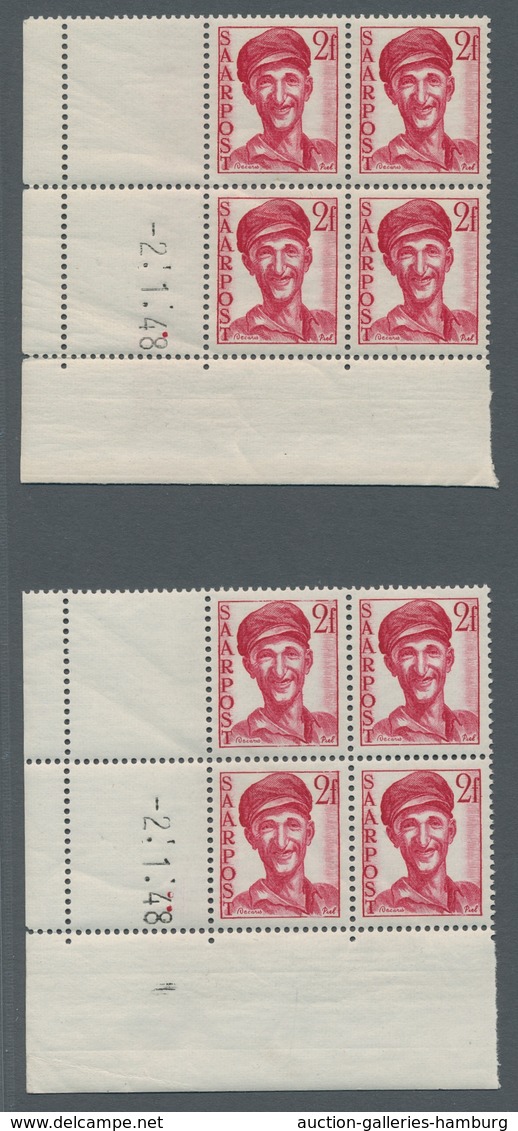 Saarland (1947/56): 1948, "Saar III", Dreizehn Postfrische Eckrandviererblocks Mit Druckdatum In Pra - Other & Unclassified