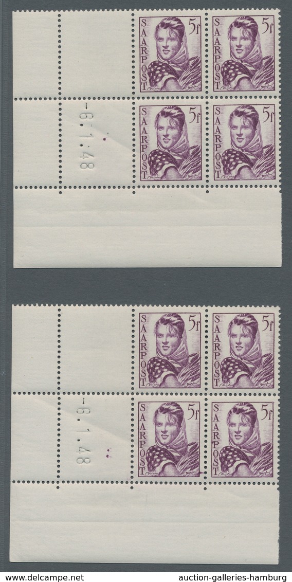 Saarland (1947/56): 1948, "Saar III", Dreizehn Postfrische Eckrandviererblocks Mit Druckdatum In Pra - Other & Unclassified