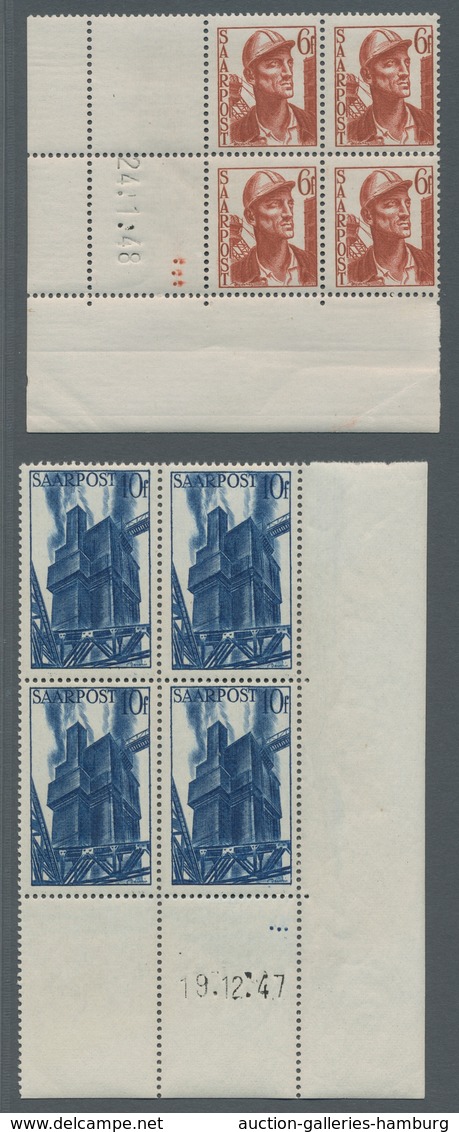 Saarland (1947/56): 1948, "Saar III", Dreizehn Postfrische Eckrandviererblocks Mit Druckdatum In Pra - Other & Unclassified