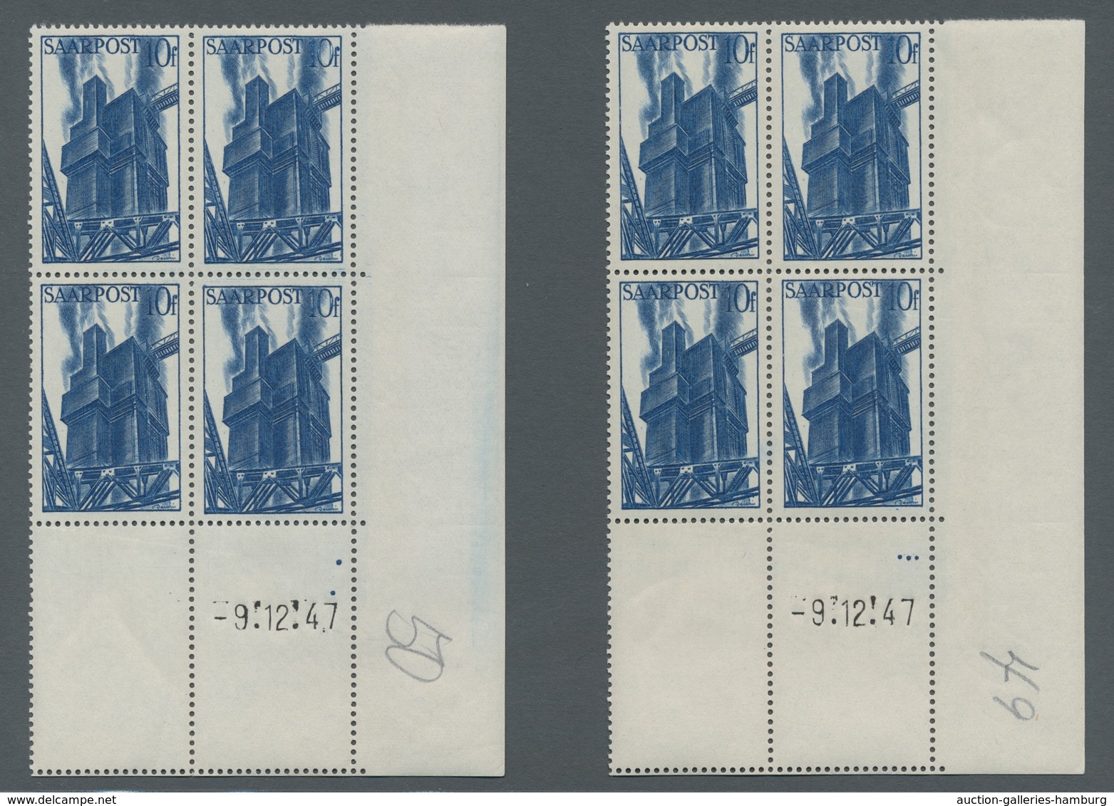 Saarland (1947/56): 1948, "Saar III", Dreizehn Postfrische Eckrandviererblocks Mit Druckdatum In Pra - Other & Unclassified