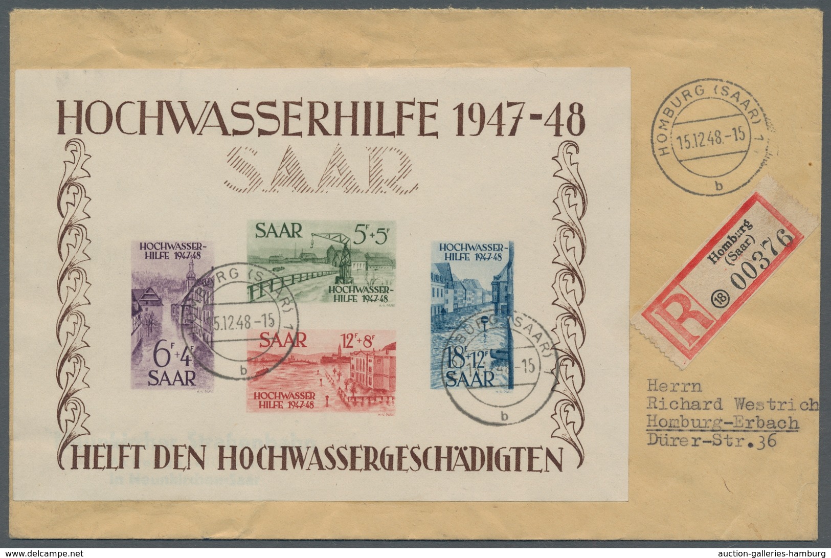 Saarland (1947/56): 1948, "Hochwasser-Blockpaar" Auf Zwei R-Briefen In Guter/sehr Guter Erhaltung. B - Altri & Non Classificati