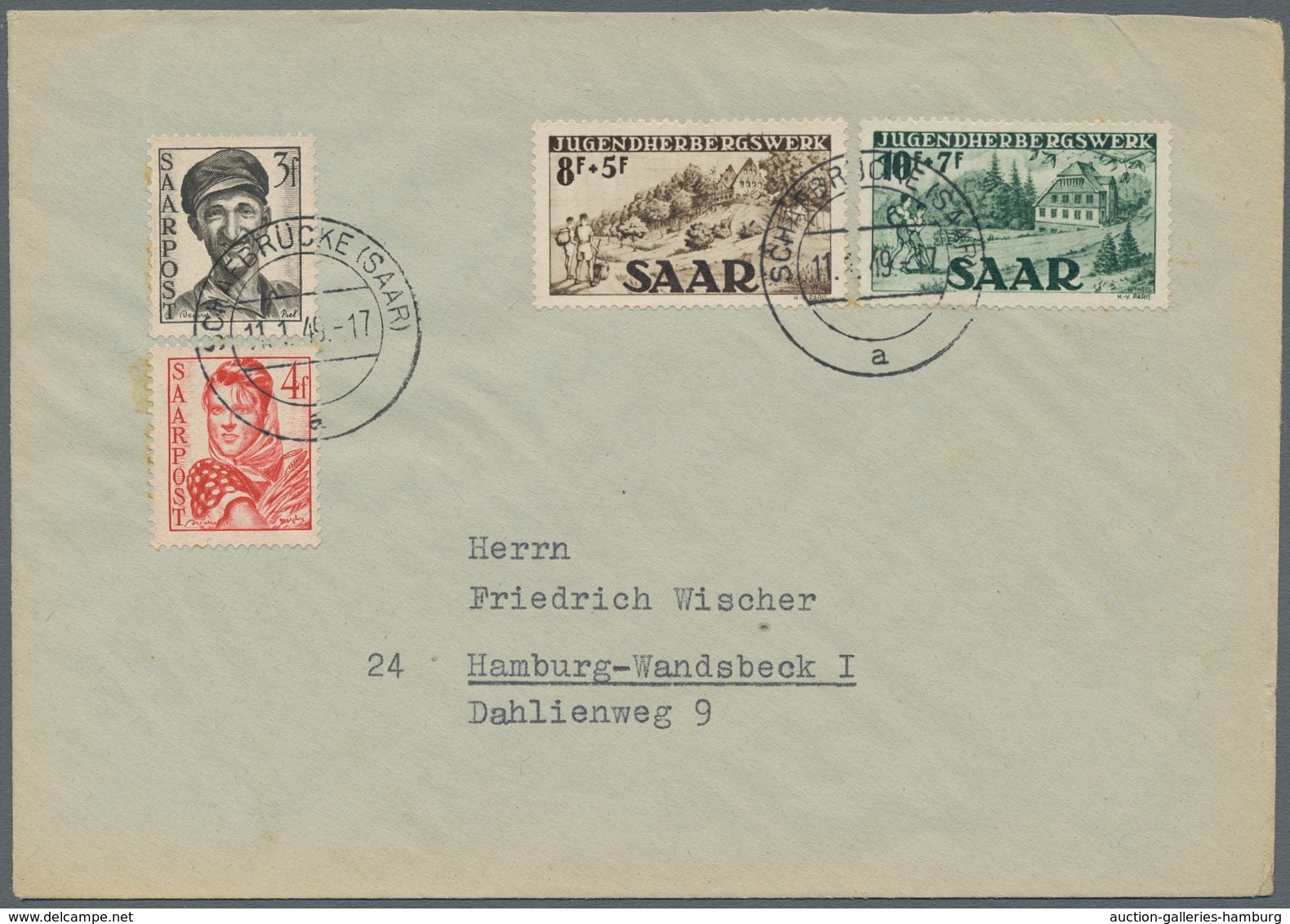Saarland (1947/56): 1949, "Jugendherbergswerk" Mit Zusatzfrankatur Auf Portorichtigem Brief Mit Erst - Autres & Non Classés
