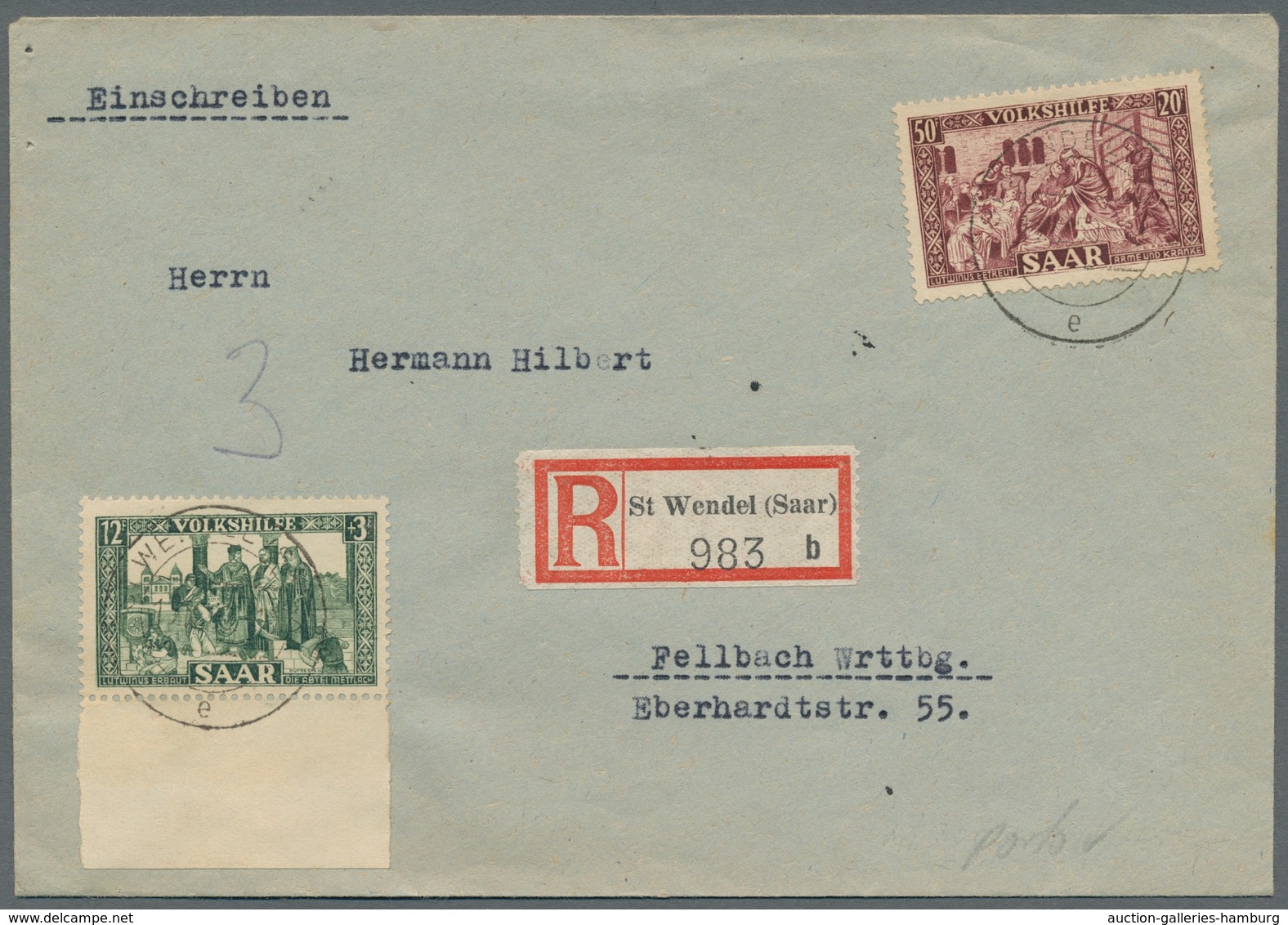 Saarland (1947/56): 1950, Volkshilfe 12+3 Und 50+20 Franc Als Saubere Mischfachfrankatur Auf Portori - Sonstige & Ohne Zuordnung