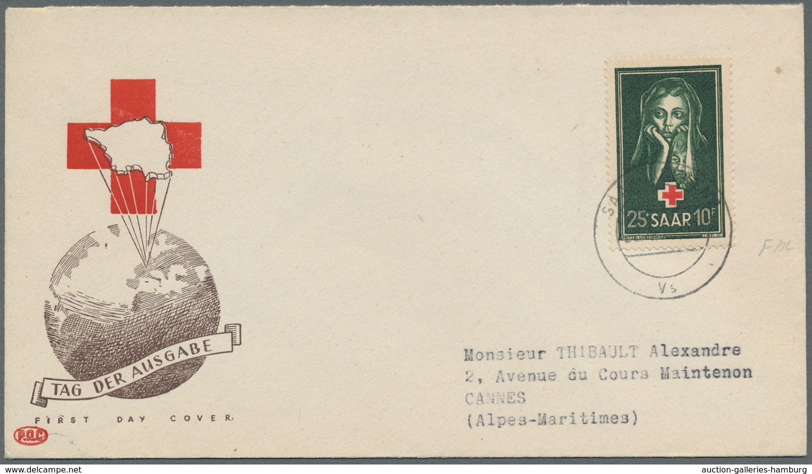 Saarland (1947/56): 1951, Rotes Kreuz Auf FDC Der Versandstelle Sauber Gestempelt Saarbrücken, Mi. 2 - Sonstige & Ohne Zuordnung