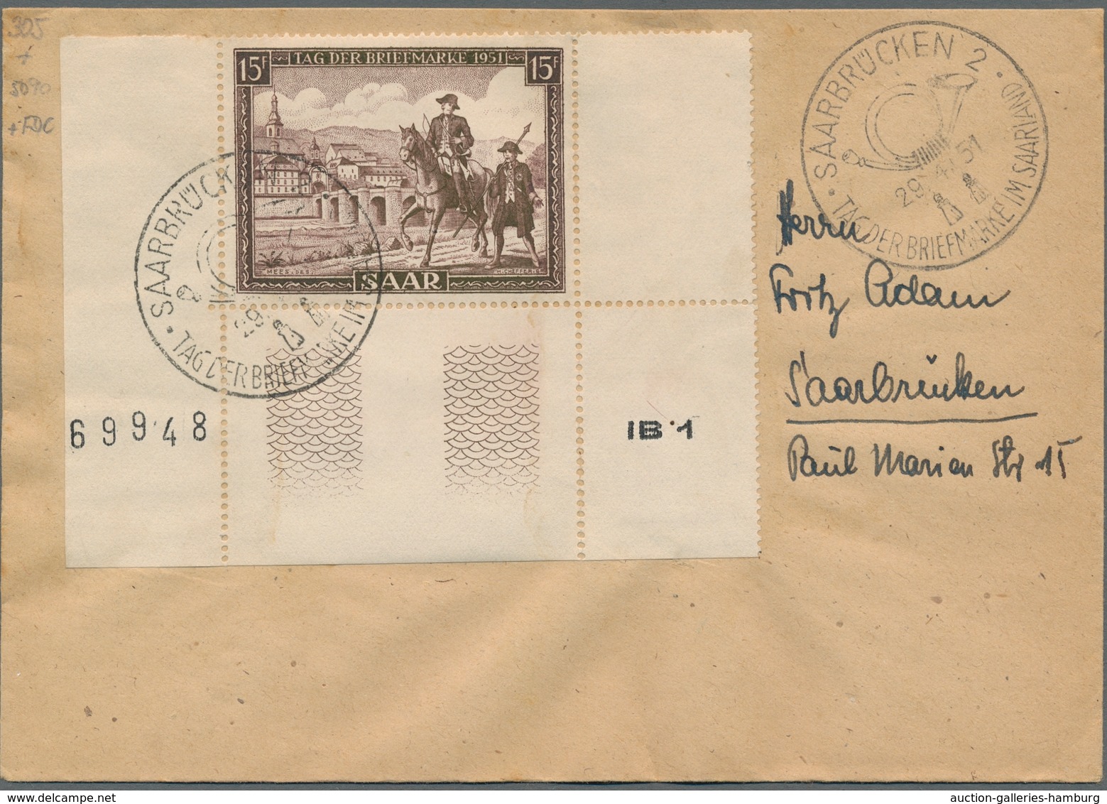 Saarland (1947/56): 1951, Tag Der Briefmarke Auf Zwei FDCs Mit Ersttagssonderstempel, Dabei Ein Eckr - Autres & Non Classés