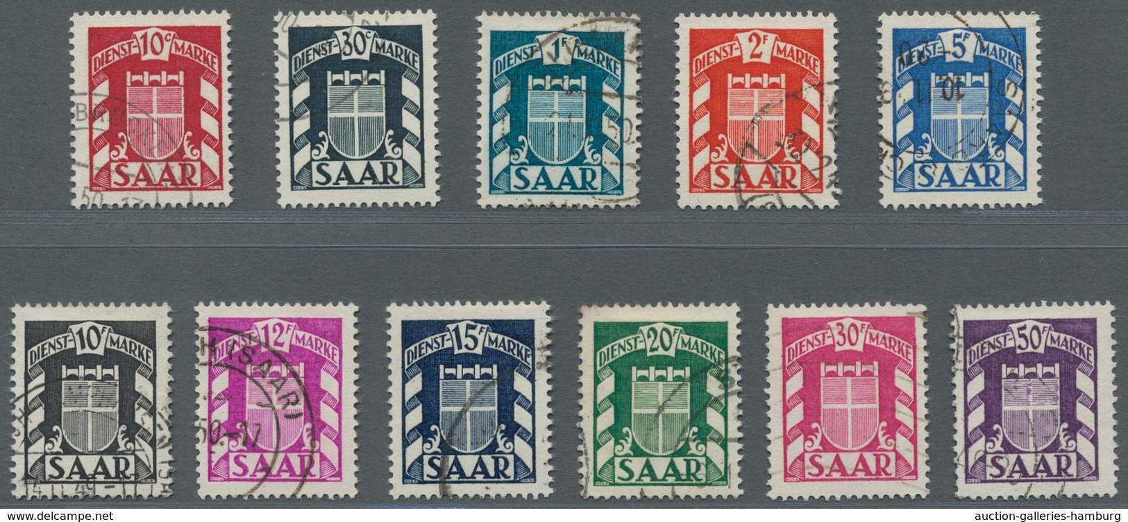 Saarland (1947/56) - Dienstmarken: 1949, "10 C. Bis 100 Fr. Wappen", Sauber Gestempelter Satz In Tad - Andere & Zonder Classificatie