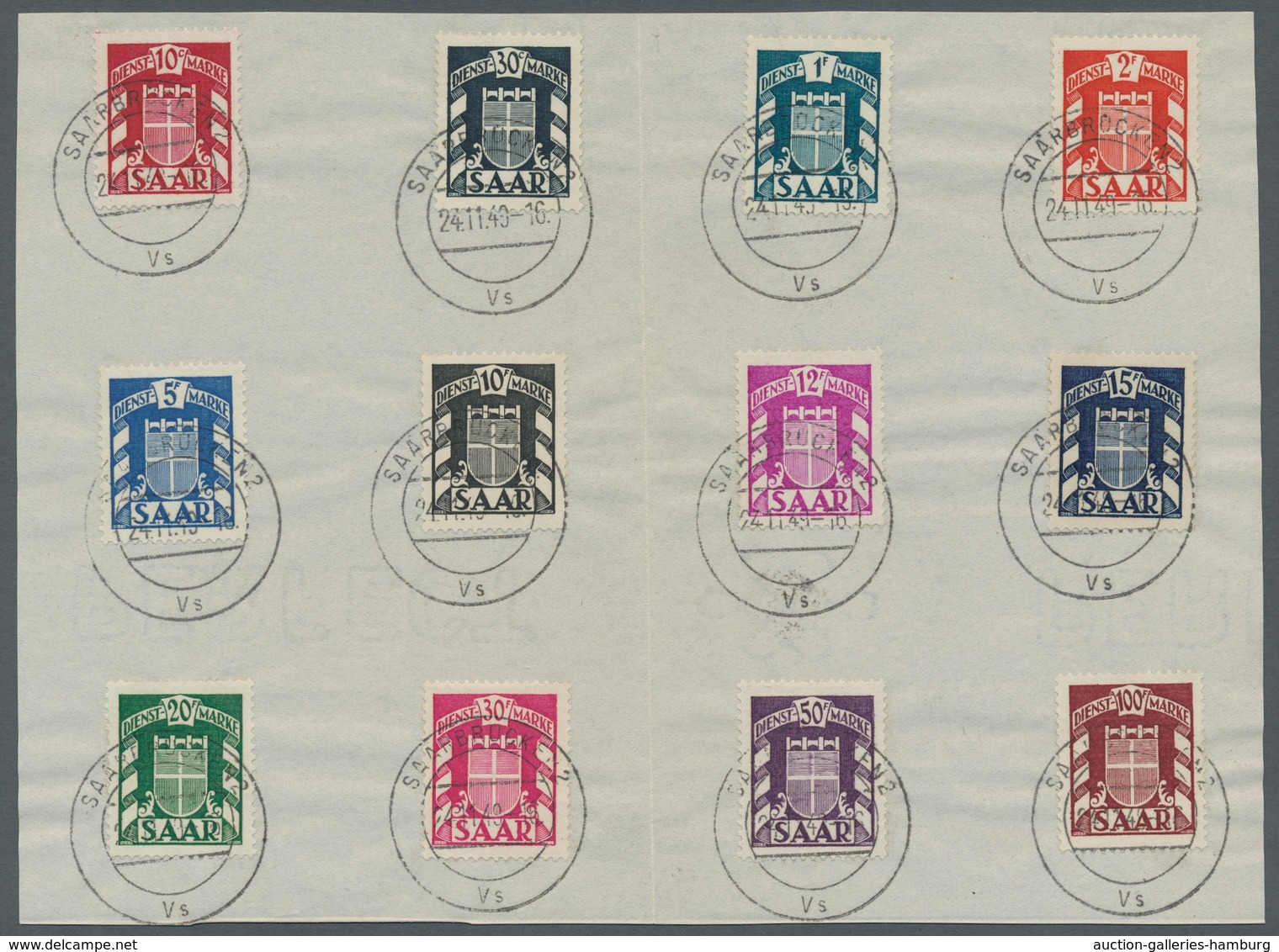 Saarland (1947/56) - Dienstmarken: 1949, "Wappen", Kompletter Satz Je Mit SAARBRÜCKEN 2 Vs 24.11.49 - Sonstige & Ohne Zuordnung
