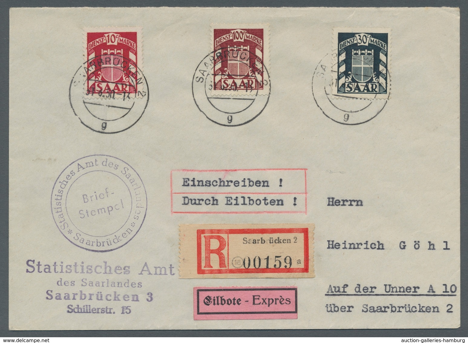 Saarland (1947/56) - Dienstmarken: 1949, "Wappen", überkompletter Satz (insgesamt 14 Werte) Auf Vier - Autres & Non Classés