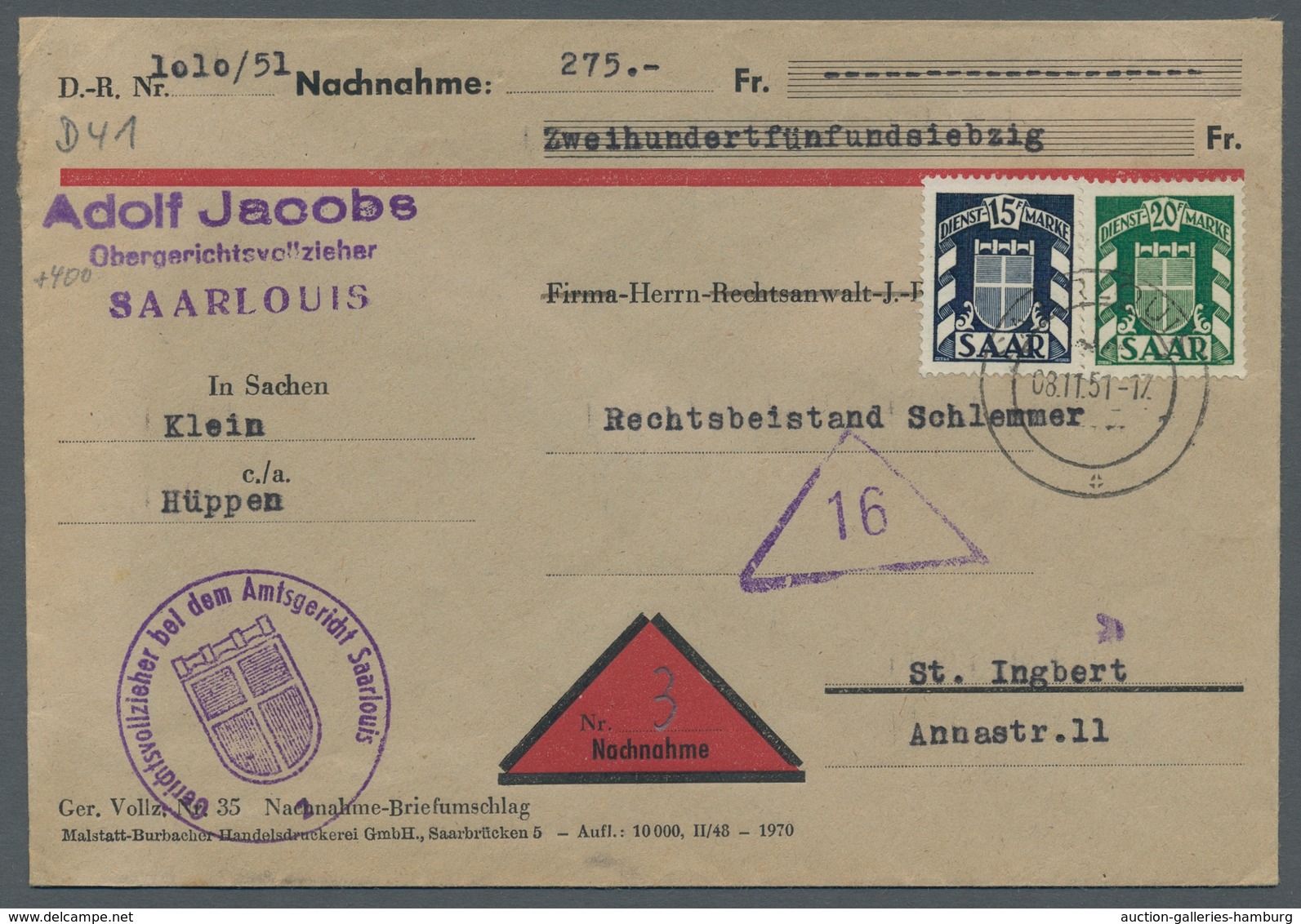 Saarland (1947/56) - Dienstmarken: 1949, "Wappen", Partie Von 14 Frankierten Belegen In überwiegend - Otros & Sin Clasificación