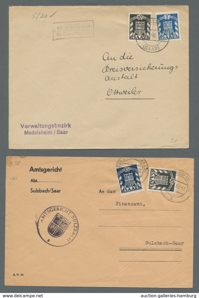 Saarland (1947/56) - Dienstmarken: 1949, "Wappen", Partie von 14 frankierten Belegen in überwiegend
