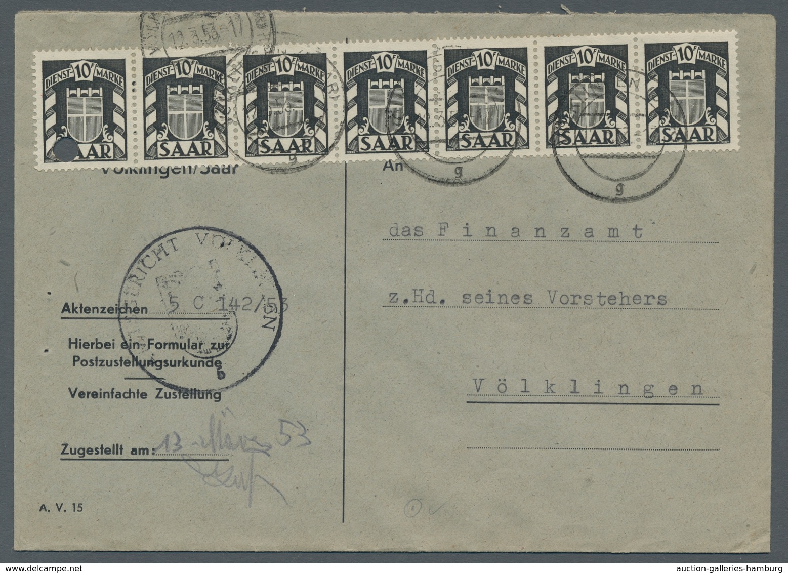 Saarland (1947/56) - Dienstmarken: 1949, "Wappen", Vier Portorichtige Frankierte Belege Ausschließli - Andere & Zonder Classificatie