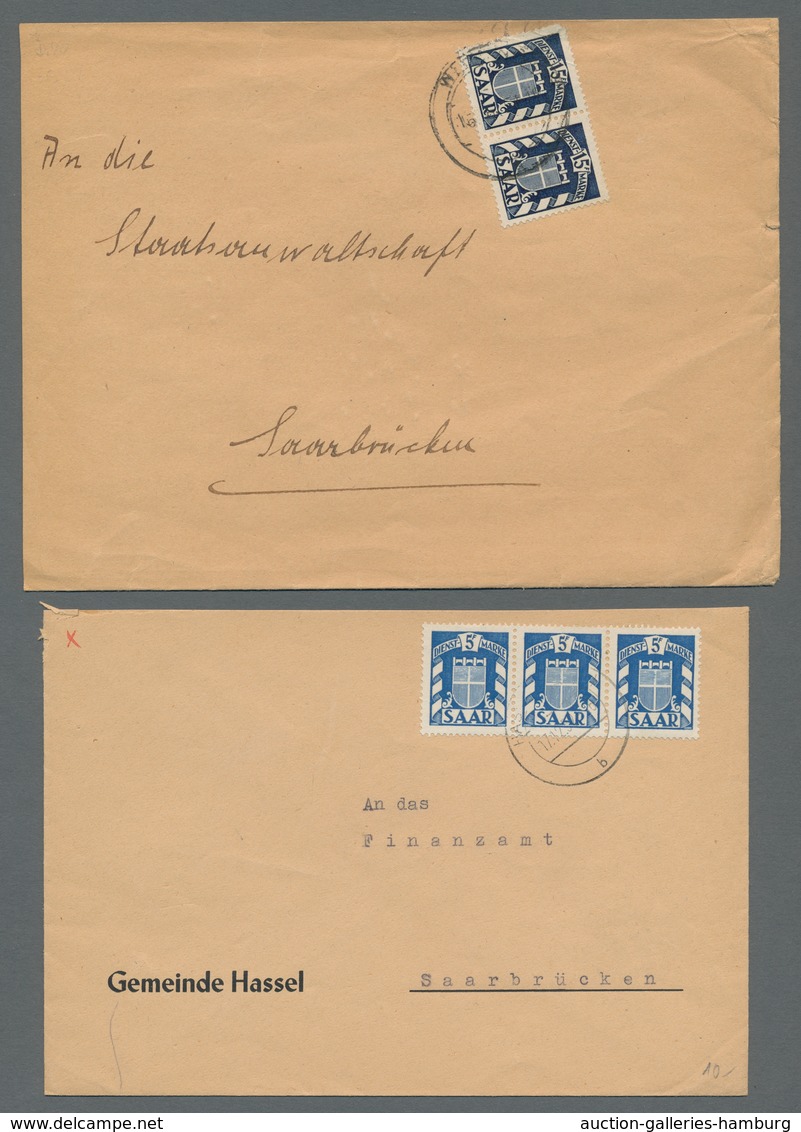 Saarland (1947/56) - Dienstmarken: 1949, "Wappen", Vier Portorichtige Frankierte Belege Ausschließli - Sonstige & Ohne Zuordnung