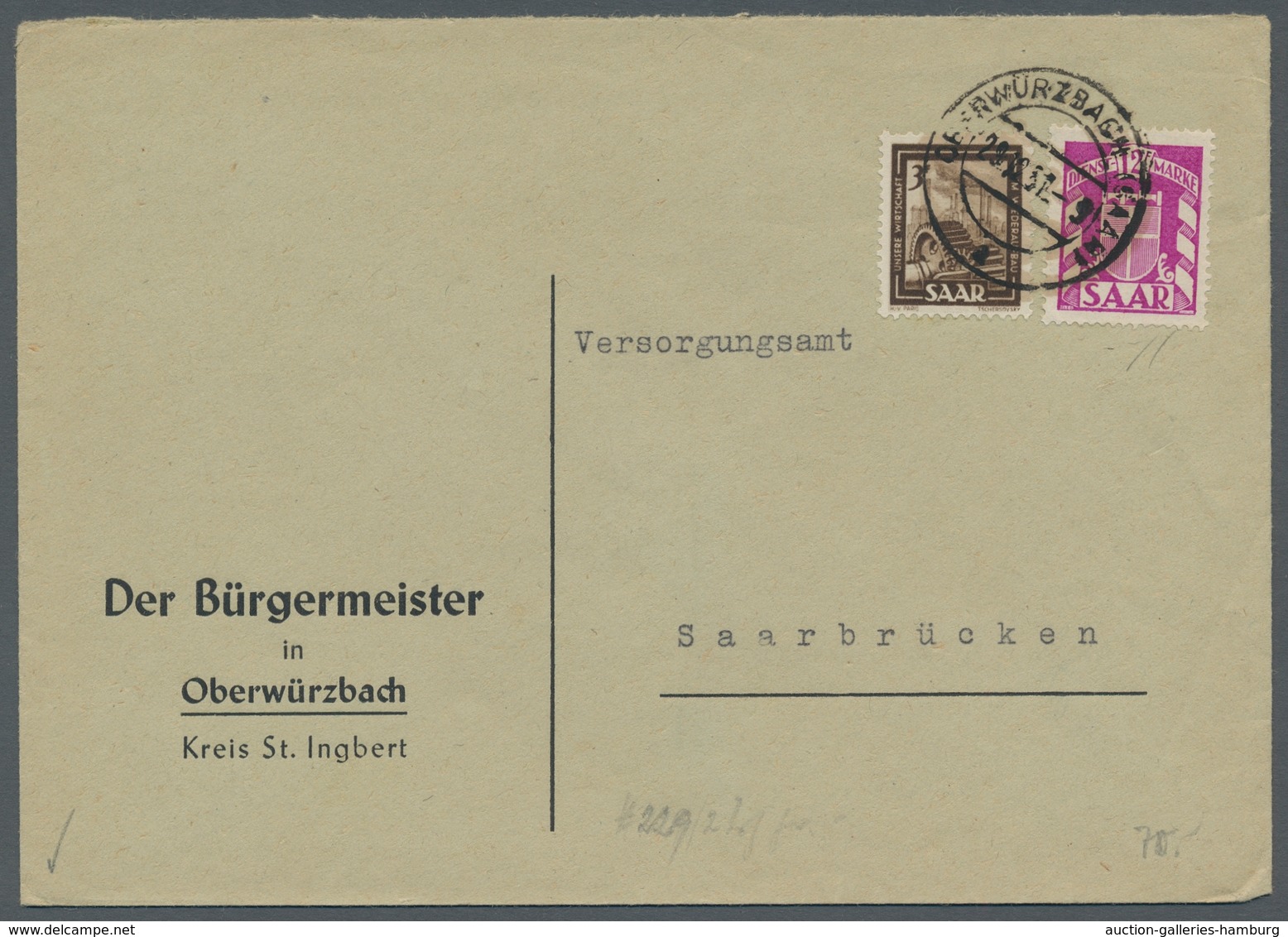Saarland (1947/56) - Dienstmarken: 1949, "5, 12 Und 15 Fr. Wappen", Fünf Belege Mit Sehr Seltenen Ve - Otros & Sin Clasificación