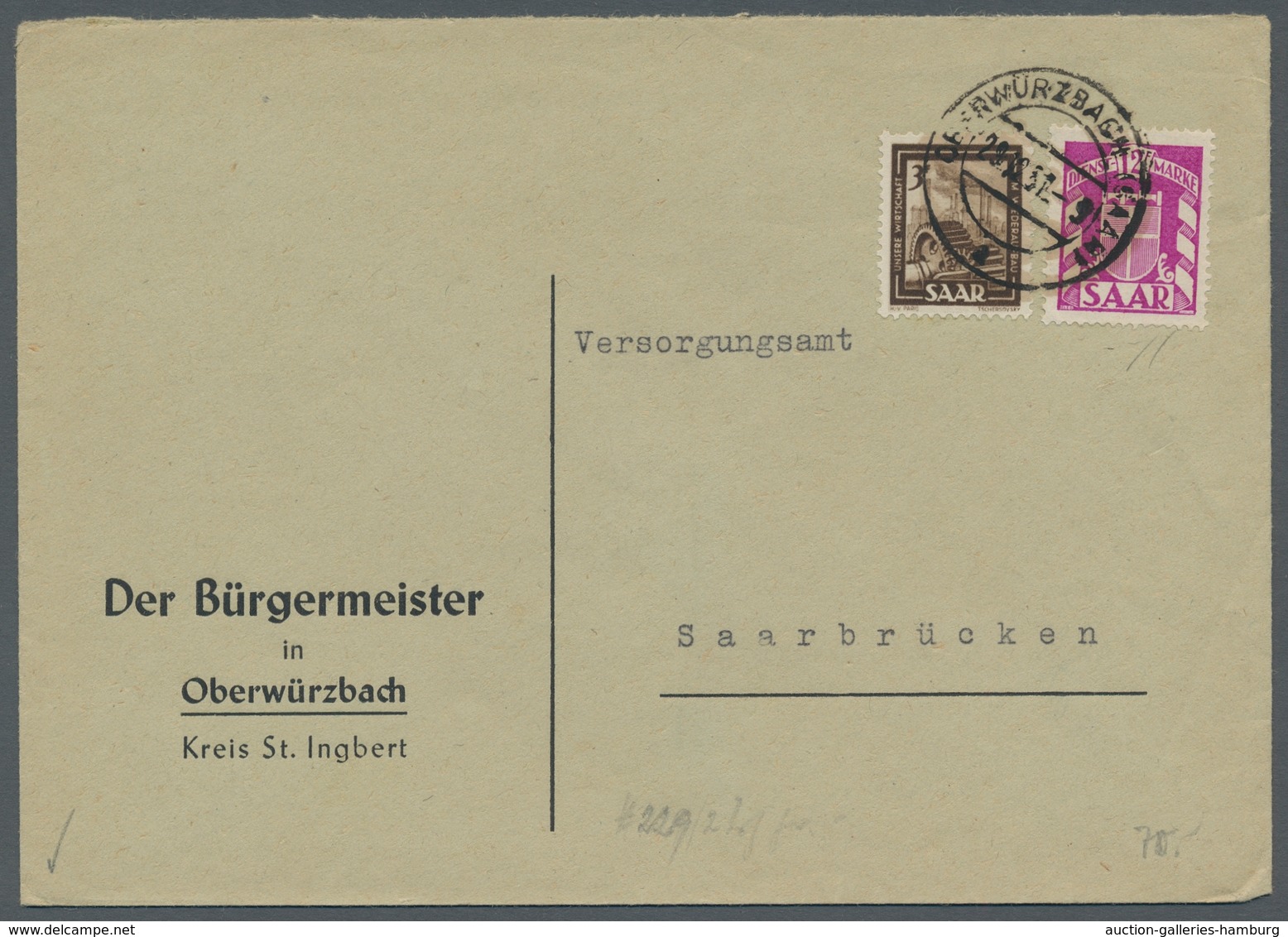 Saarland (1947/56) - Dienstmarken: 1949, "5, 12 Und 15 Fr. Wappen", Fünf Belege Mit Sehr Seltenen Ve - Sonstige & Ohne Zuordnung