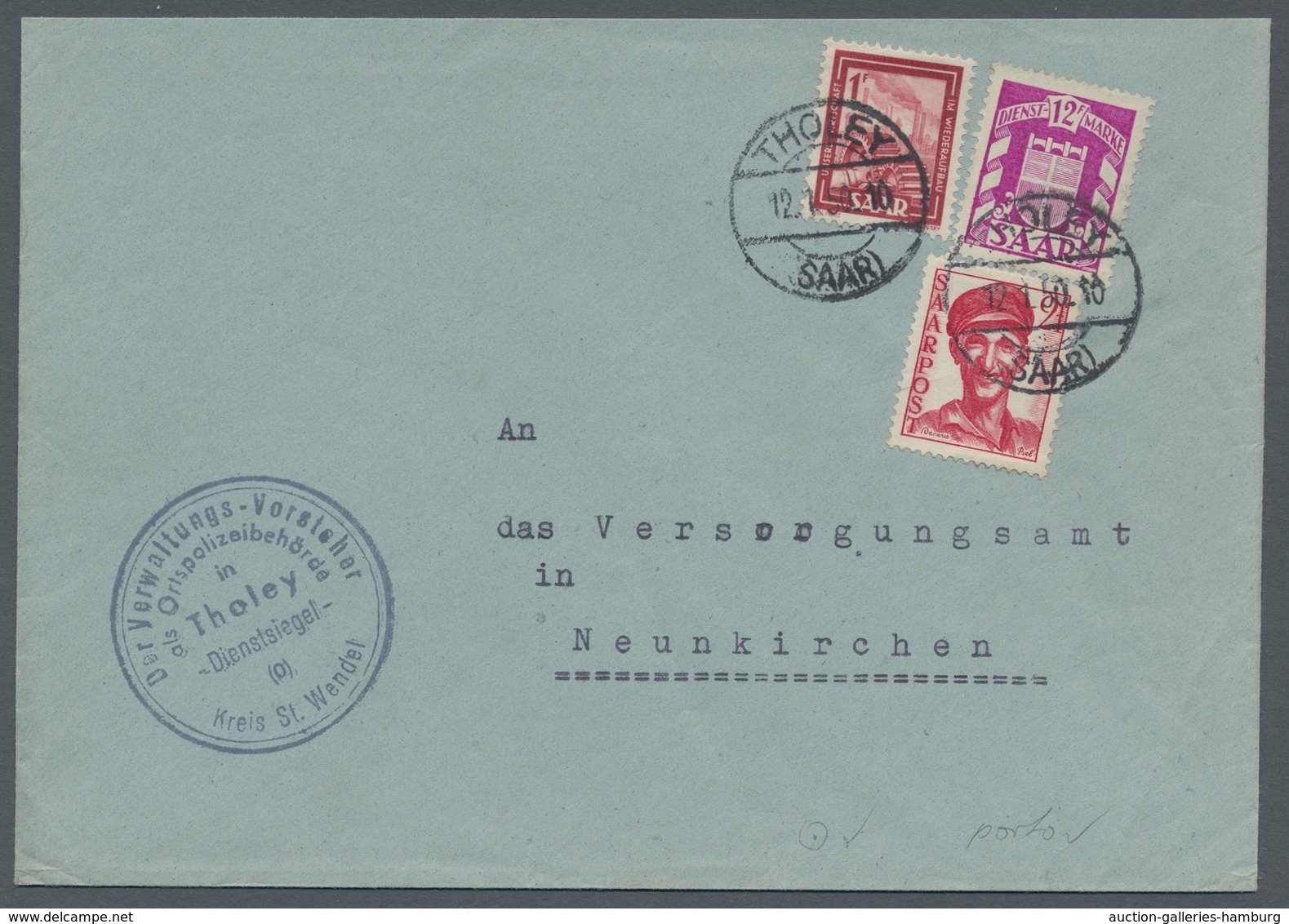 Saarland (1947/56) - Dienstmarken: 1949, "5, 12 Und 15 Fr. Wappen", Fünf Belege Mit Sehr Seltenen Ve - Sonstige & Ohne Zuordnung