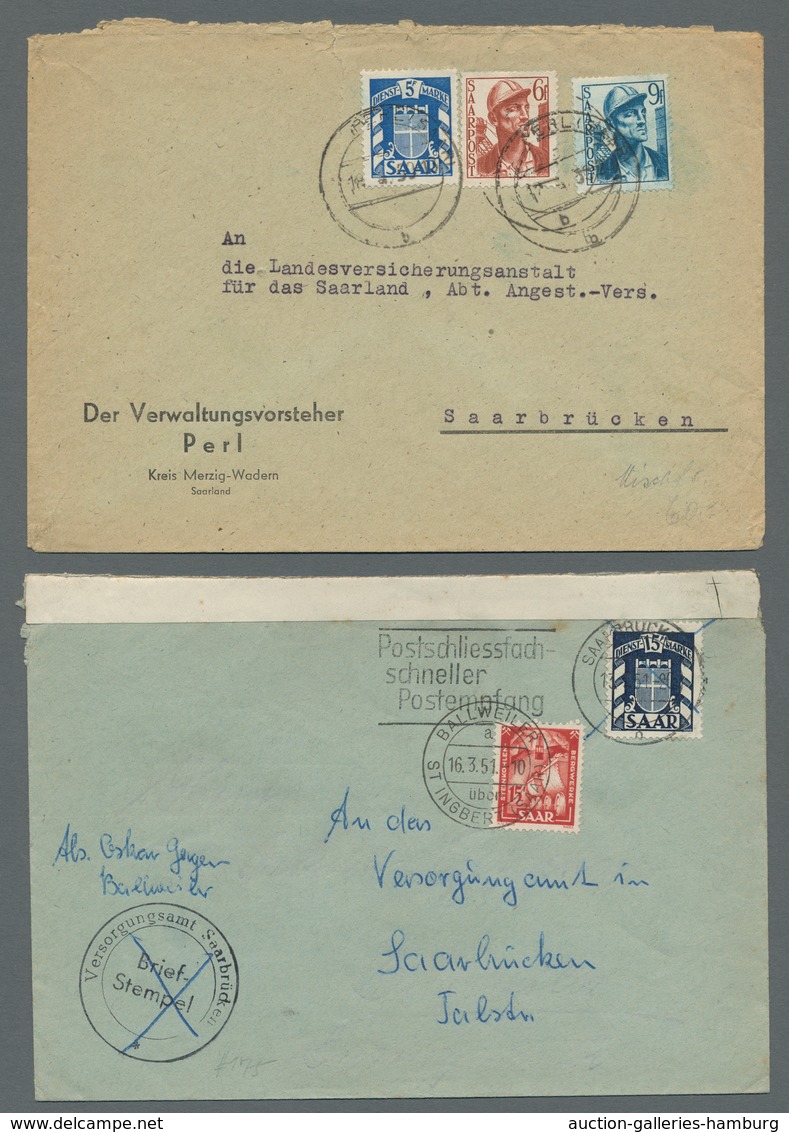 Saarland (1947/56) - Dienstmarken: 1949, "5, 12 Und 15 Fr. Wappen", Fünf Belege Mit Sehr Seltenen Ve - Sonstige & Ohne Zuordnung