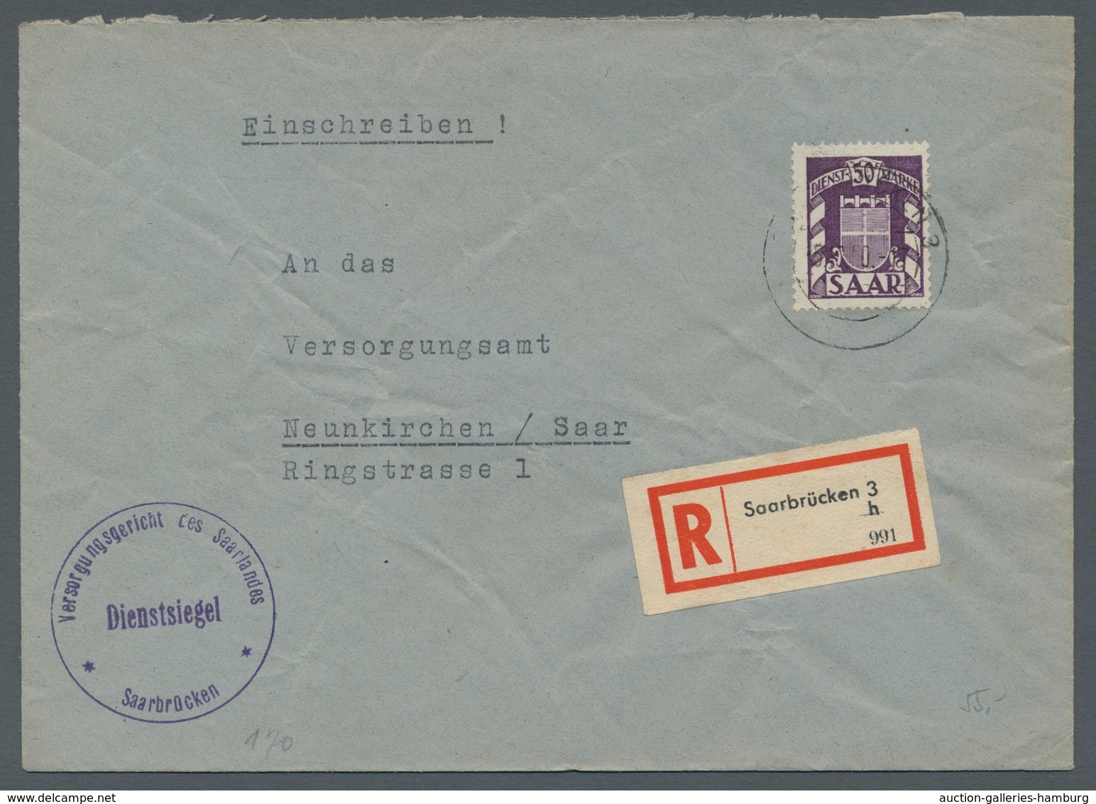 Saarland (1947/56) - Dienstmarken: 1949, "Wappen", Neun Frankaierte Belege Ausschließlich Portoricht - Sonstige & Ohne Zuordnung