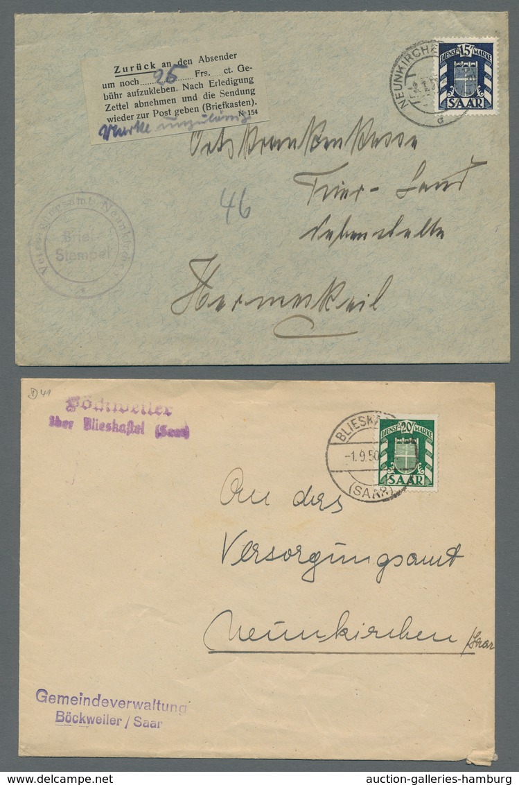 Saarland (1947/56) - Dienstmarken: 1949, "Wappen", Neun Frankaierte Belege Ausschließlich Portoricht - Sonstige & Ohne Zuordnung