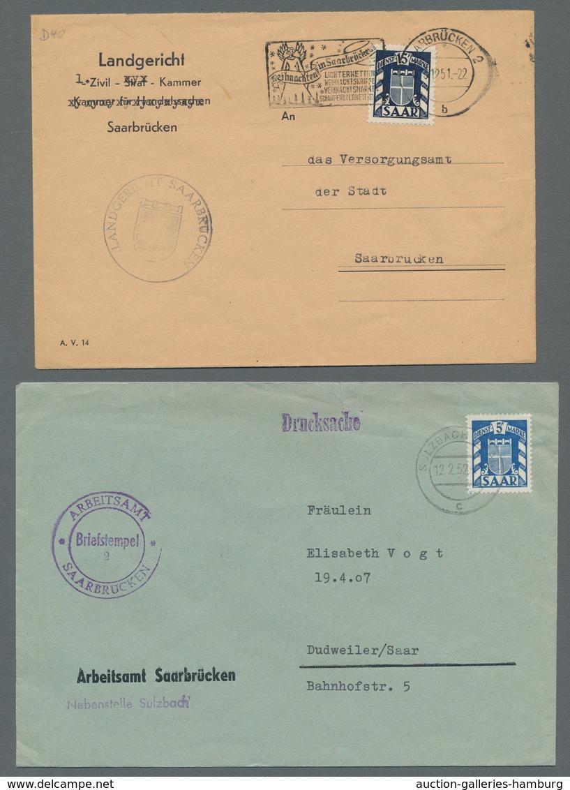 Saarland (1947/56) - Dienstmarken: 1949, "Wappen", neun frankaierte Belege ausschließlich portoricht