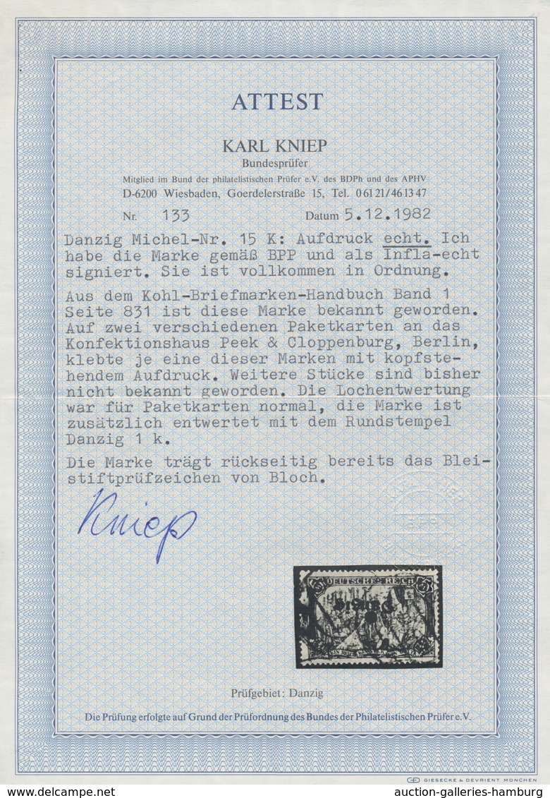 Danzig: 1920, 5 Mark "Reichsgründungsgedenkfeier" Grünschwarz/lilarot Mit KOPFSTEHENDEM Aufdruck, 25 - Andere & Zonder Classificatie