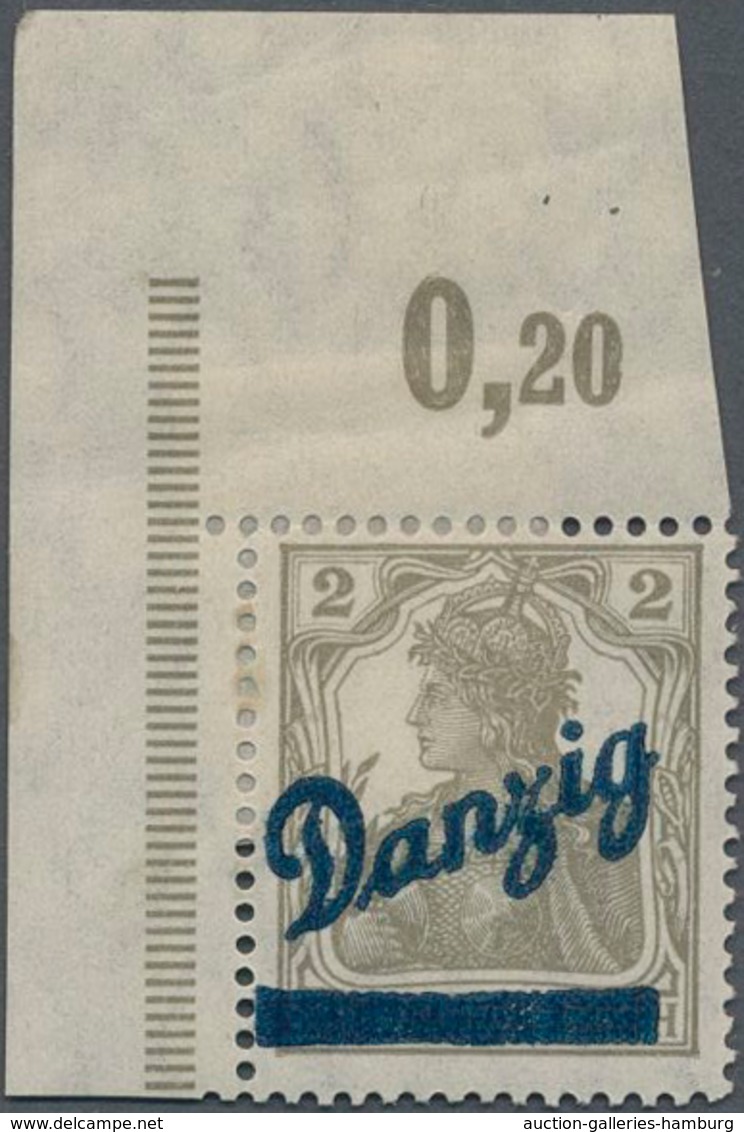 Danzig: 1920, Kleiner Innendienst 2 (Pfg.) Vom Eckrand Oben Links, Falz Am Rand, Mi. 500,-++, Sign. - Otros & Sin Clasificación