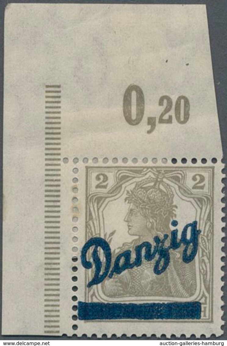 Danzig: 1920, Kleiner Innendienst 2 (Pfg.) Vom Eckrand Oben Links, Falz Am Rand, Mi. 500,-++, Sign. - Andere & Zonder Classificatie