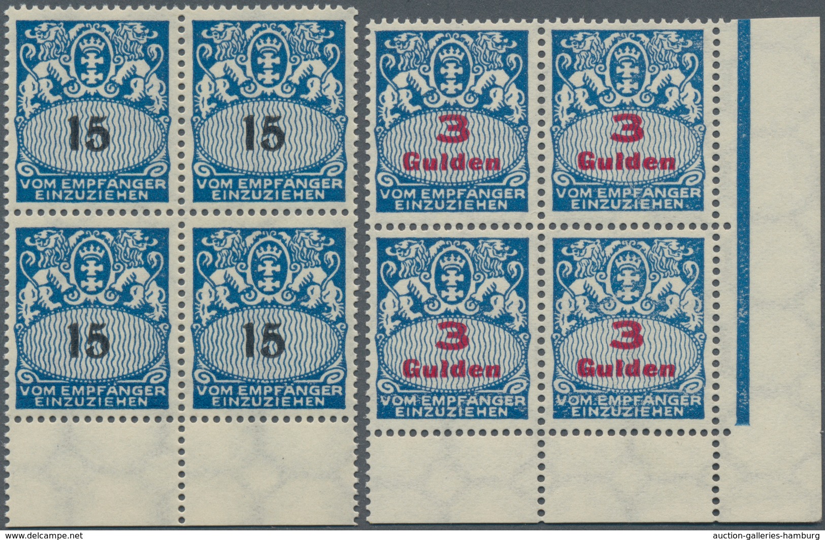 Danzig - Portomarken: 1927, Portomarken Je Im Postfrischen, Ungefalteten Viererblock, 15 Pf Vom Unte - Sonstige & Ohne Zuordnung
