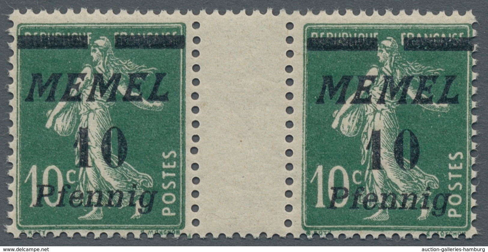 Memel: 1922, Aufdruckausgabe 10 Pfennig Auf Semeuse 10 C Dunkelgrün, Tadellos Postfrisches Zwischens - Memel (Klaïpeda) 1923