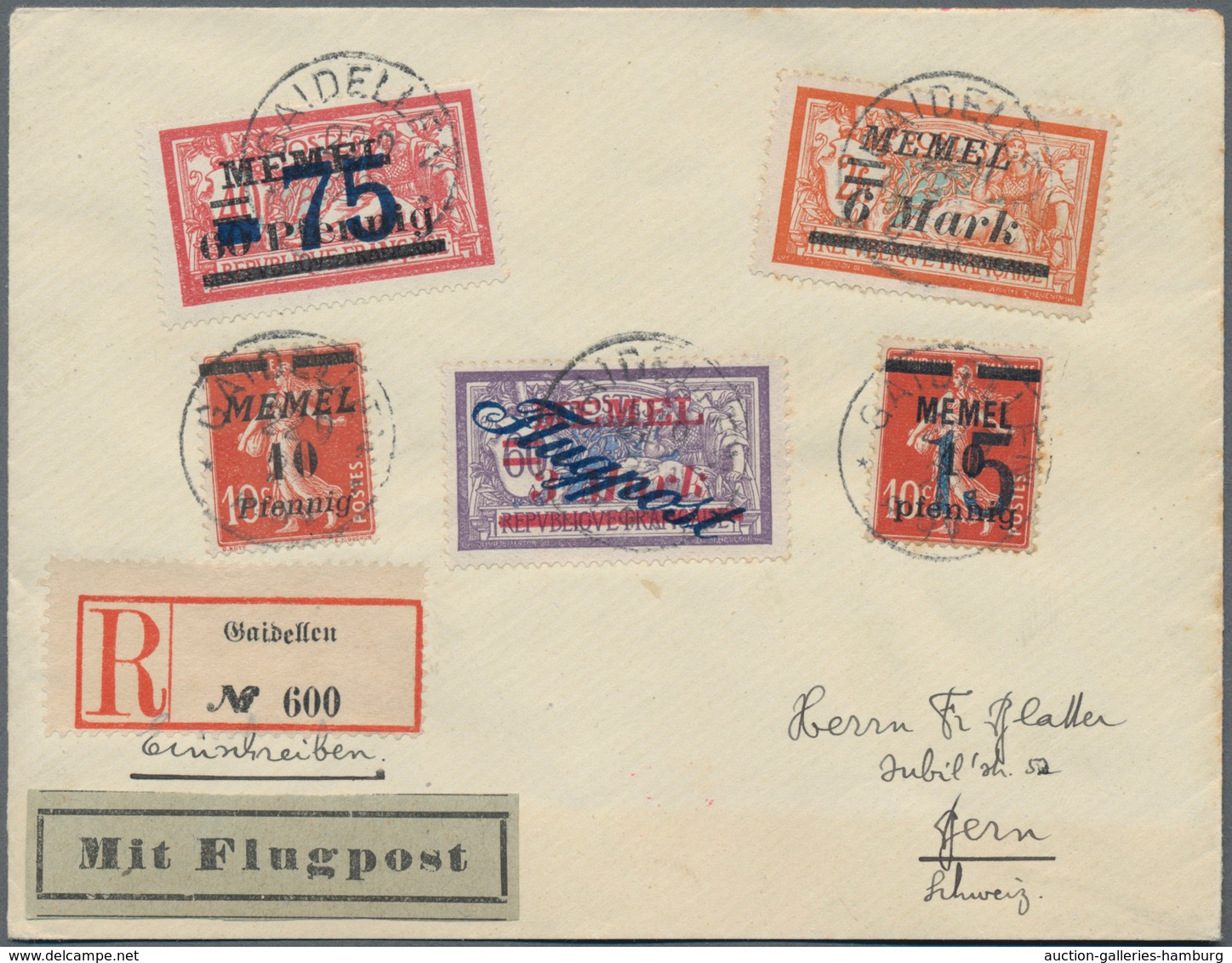 Memel: 1922, 3 M. Auf 60 C. Flugpost Und Andere Auf Lupo-R-Brief Ab "GAIDELLEN * * 22 9 22 8-9V", Ei - Memel (Klaipeda) 1923