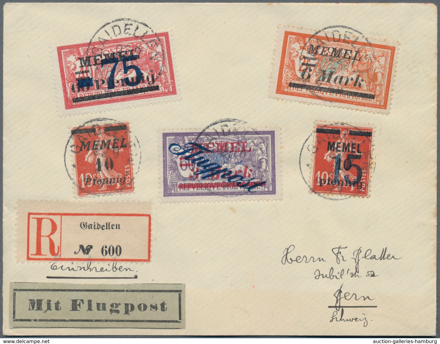 Memel: 1922, 3 M. Auf 60 C. Flugpost Und Andere Auf Lupo-R-Brief Ab "GAIDELLEN * * 22 9 22 8-9V", Ei - Memelgebiet 1923