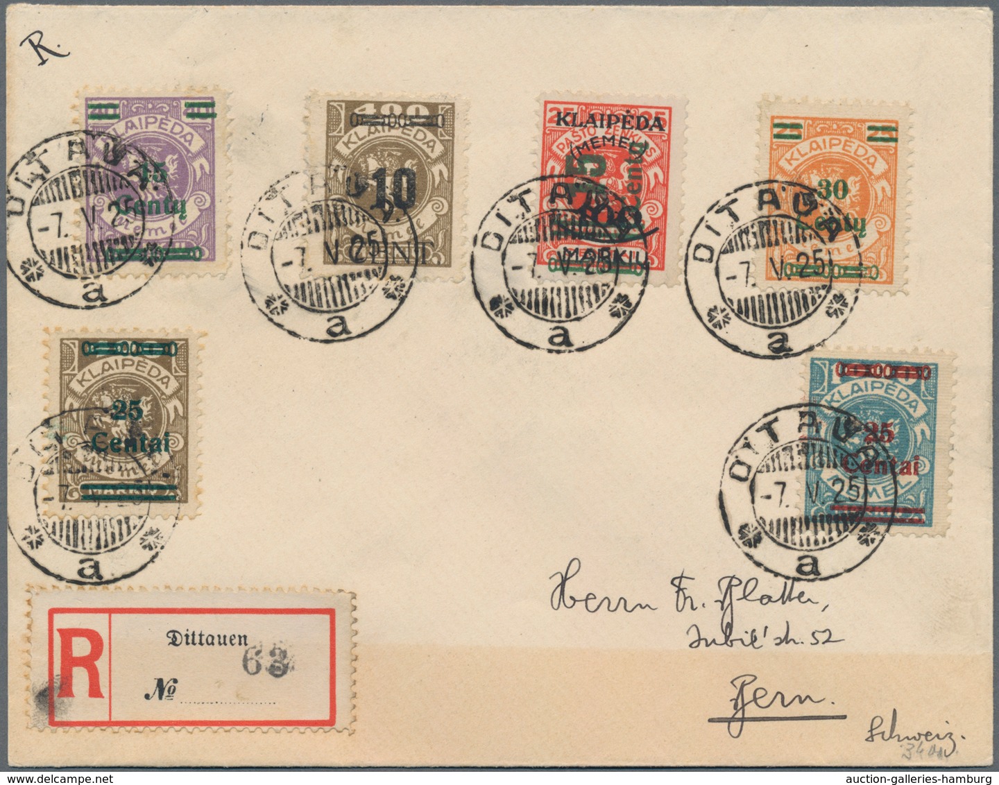 Memel: 1925. Portogerechter R-Brief In Die Schweiz, Ank.-Stpl. Bern, Leichter Tönungsstreifen, FA Hu - Memelland 1923