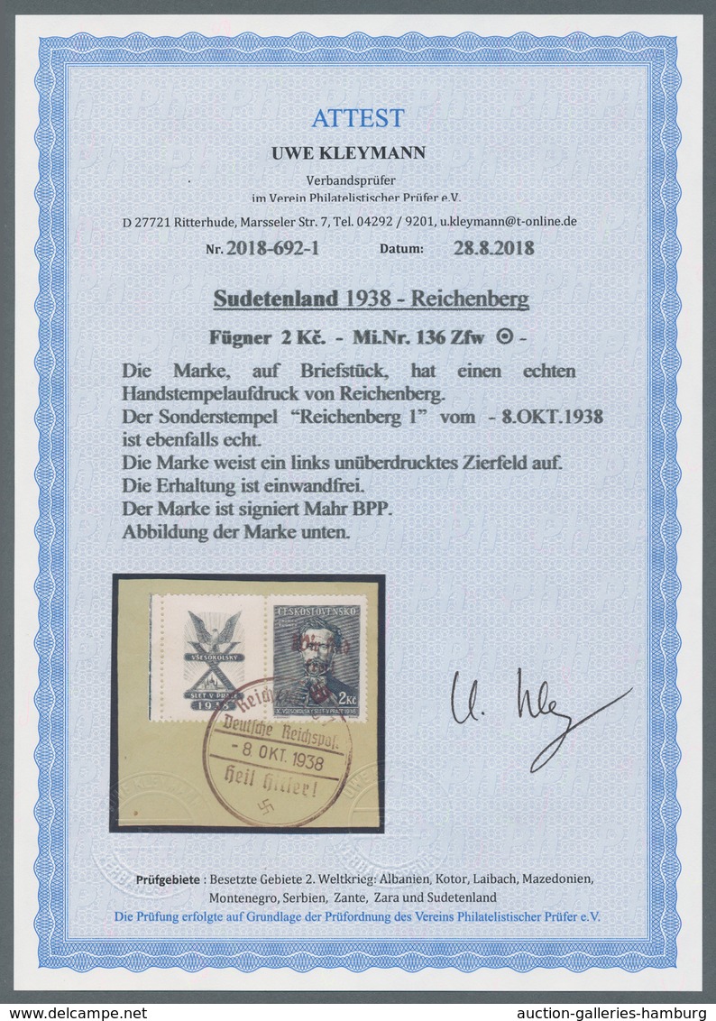 Sudetenland - Reichenberg: 1938, 50 H Bis 2 Kc Fügner Mit Links Oder Rechts Anhängenden, Nicht überd - Région Des Sudètes