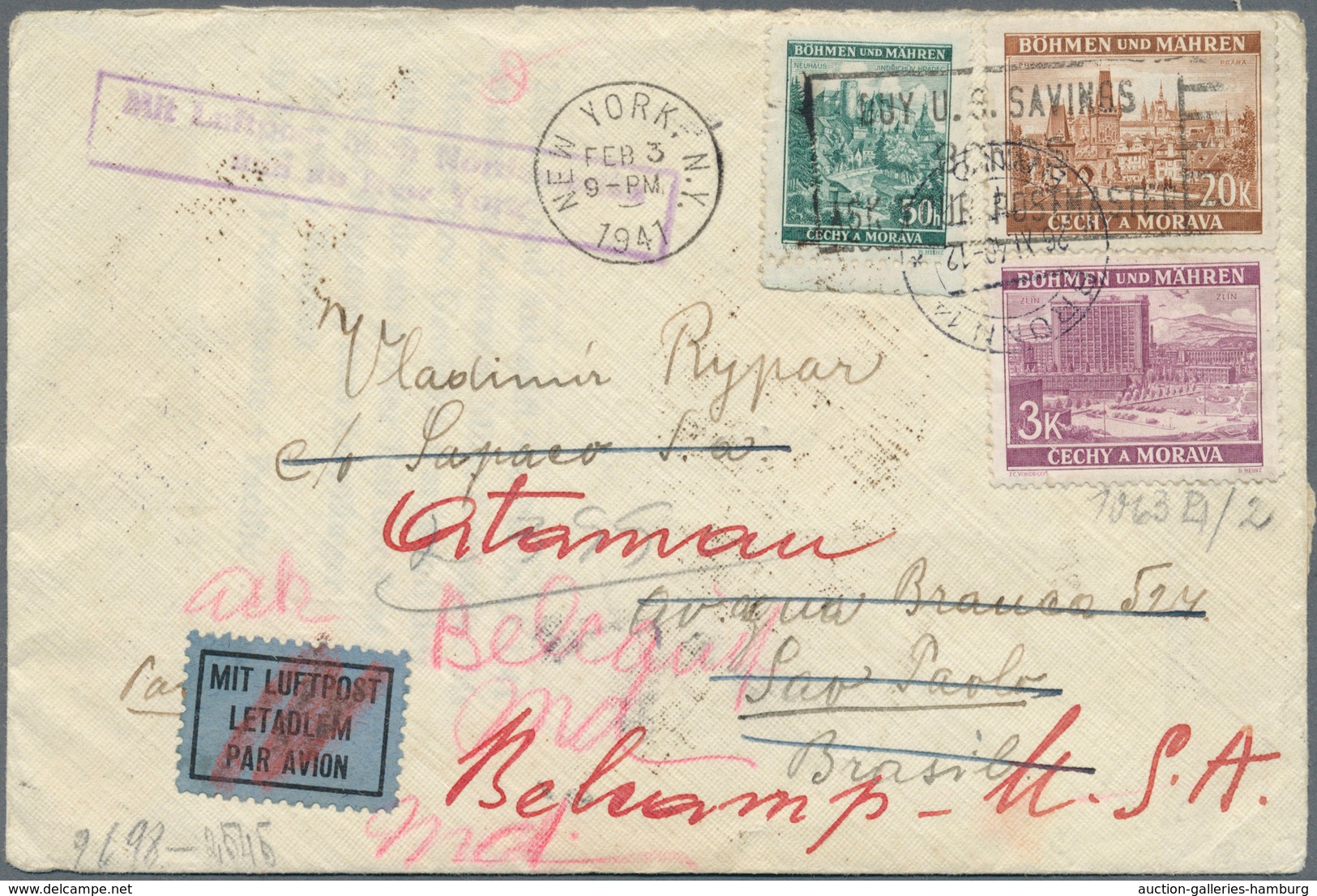 Dt. Besetzung II WK - Böhmen Und Mähren: 1940. Lp-Brief Mit 20 Kr Landschaften In MiF Nach Sao Paulo - Ocupación 1938 – 45