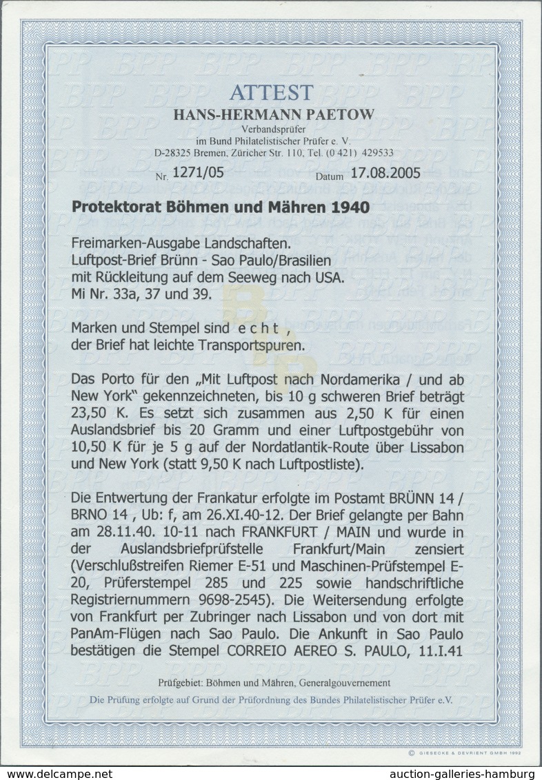 Dt. Besetzung II WK - Böhmen Und Mähren: 1940. Lp-Brief Mit 20 Kr Landschaften In MiF Nach Sao Paulo - Ocupación 1938 – 45