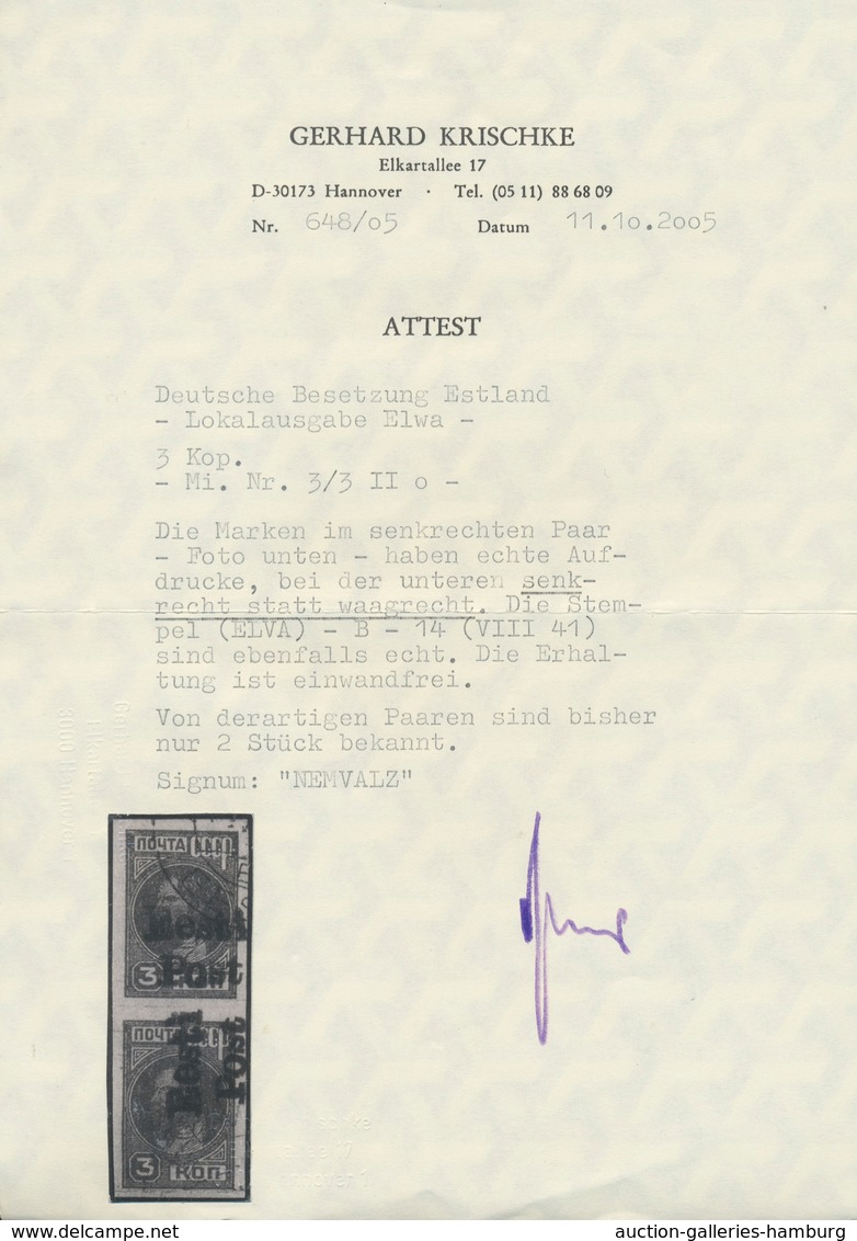 Dt. Besetzung II WK - Estland - Elwa: 1941, 3 Kreuzer Hellblau Im Senkrechten Paar, Die Untere Marke - Occupation 1938-45