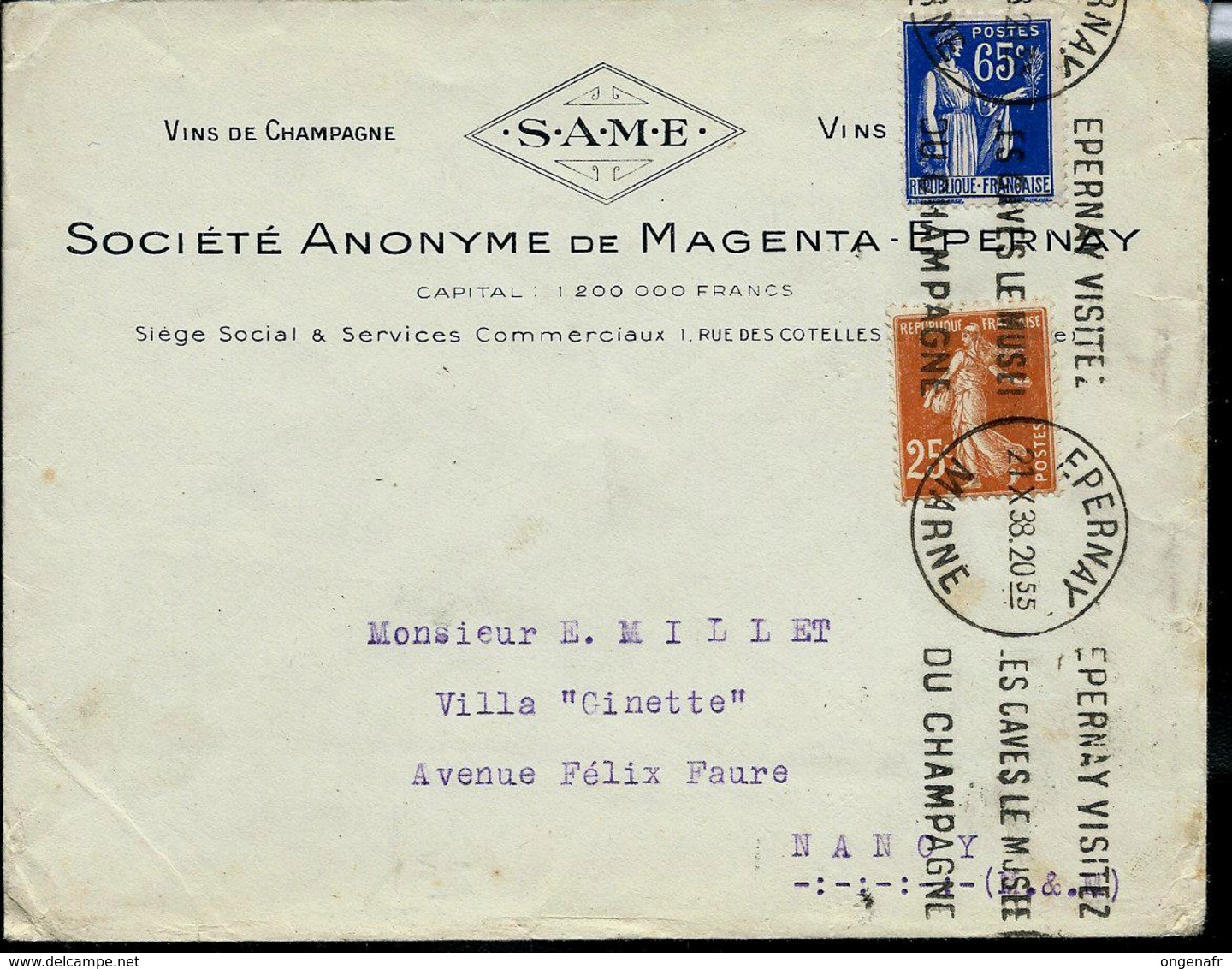 Lettre Avec Fl.  Promotion Du Champagne D'Epernay   21/10/1938  Pour Nancy - Vins & Alcools