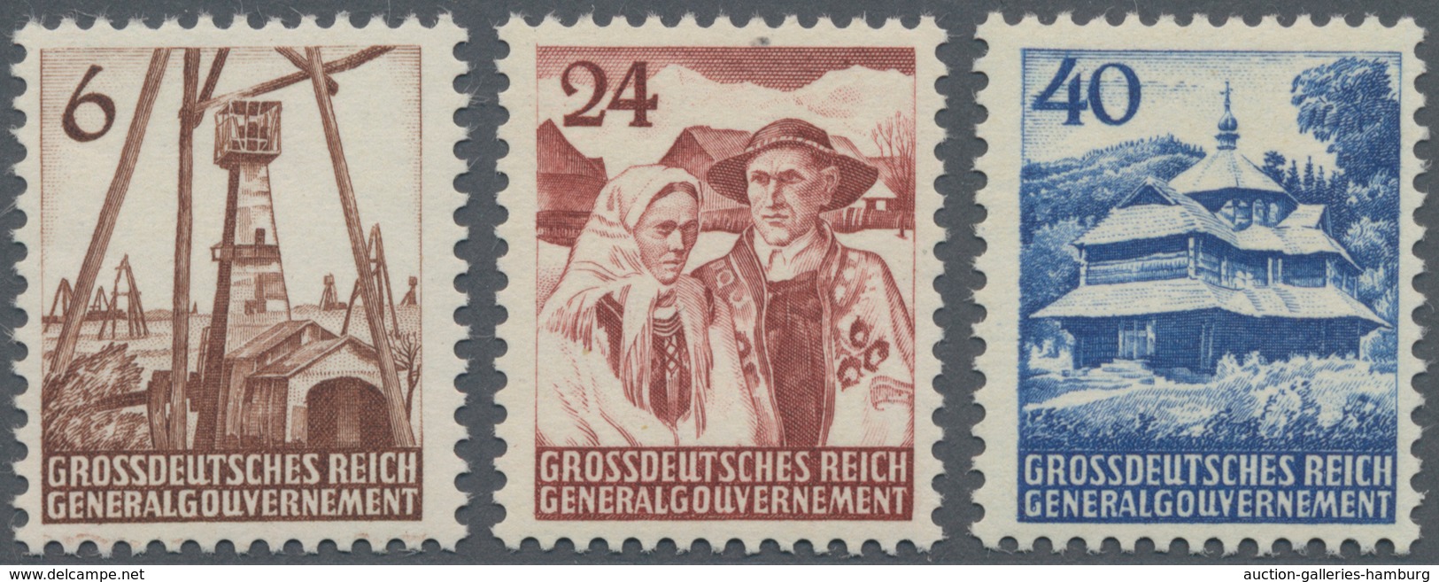 Dt. Besetzung II WK - Generalgouvernement: (1944). Nicht-ausgegebene Freimarken-Serie "Land Und Leut - Occupation 1938-45