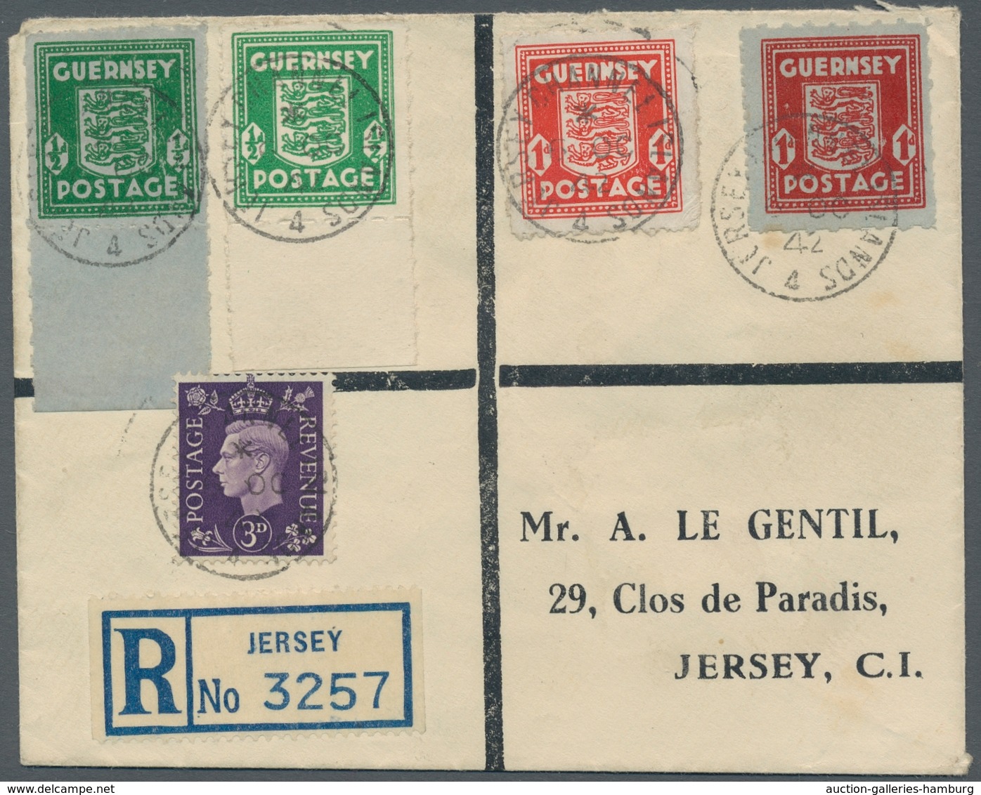 Dt. Besetzung II WK - Guernsey: 1942, Deusche Besetzung Guernsey, Ungewöhnlicher Brief Mit ½ Und 1 P - Besetzungen 1938-45