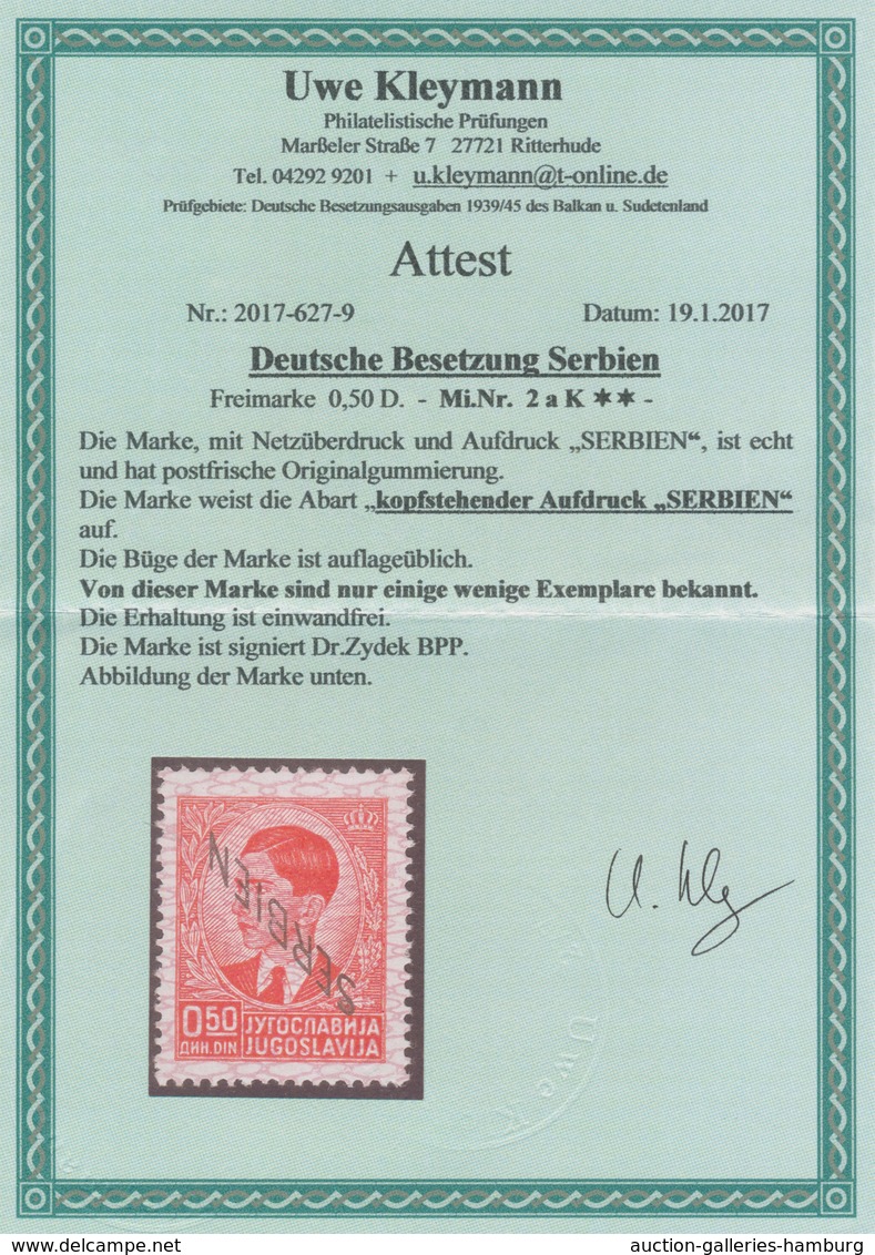 Dt. Besetzung II WK - Serbien: 1941, 0.50 D Rotorange Mit KOPFSTEHENDEM AUFDRUCK In Postfrischer Pra - Bezetting 1938-45