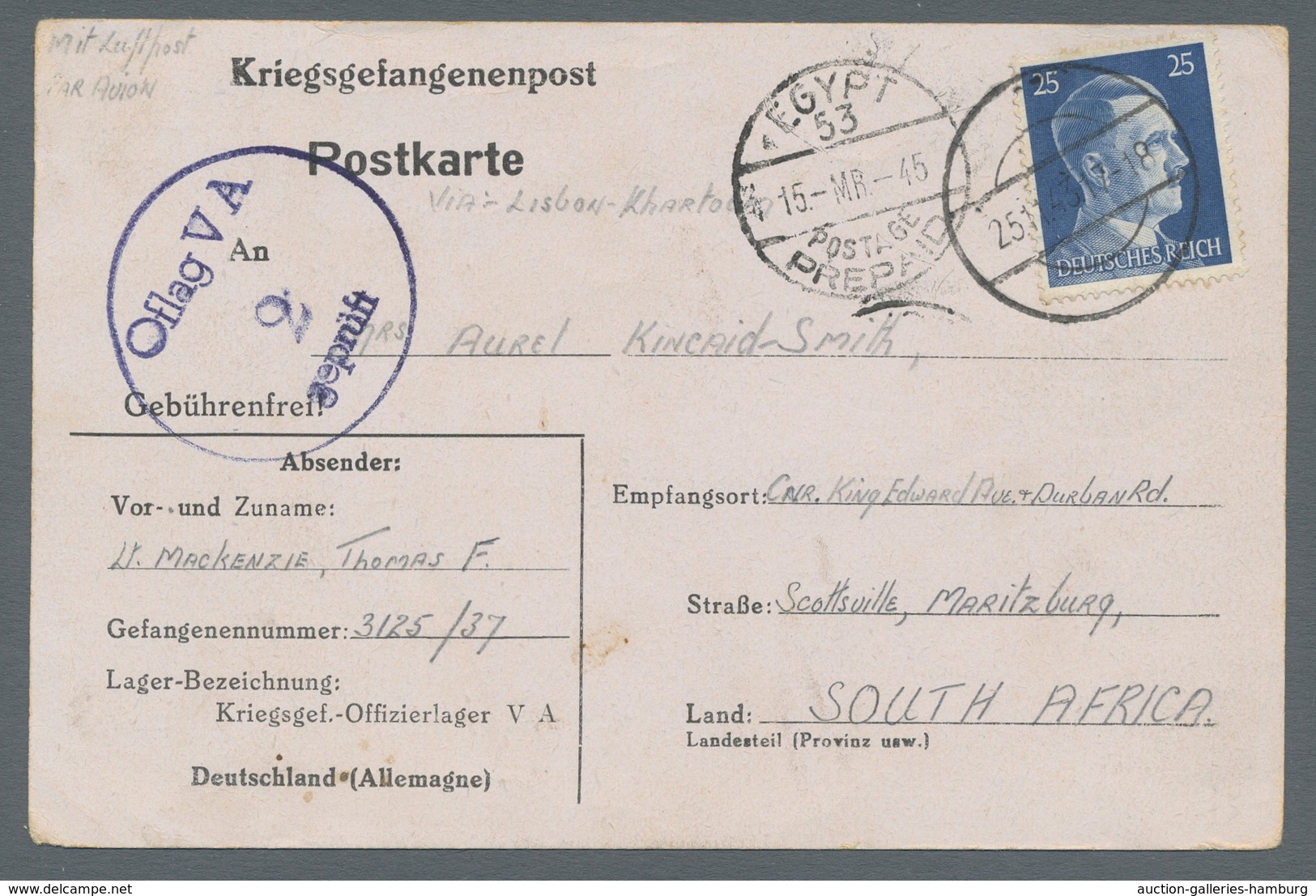 Kriegsgefangenen-Lagerpost: 1943-1945, interessante Partie von sieben Kriegsgefangenen-Belegen von u