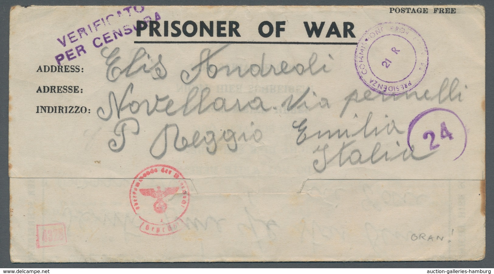 Kriegsgefangenen-Lagerpost: 1944, Kriegsgefangenenpost Aus Oran, Algerien (sehr Ungewöhnlich) Mit Ze - Otros & Sin Clasificación