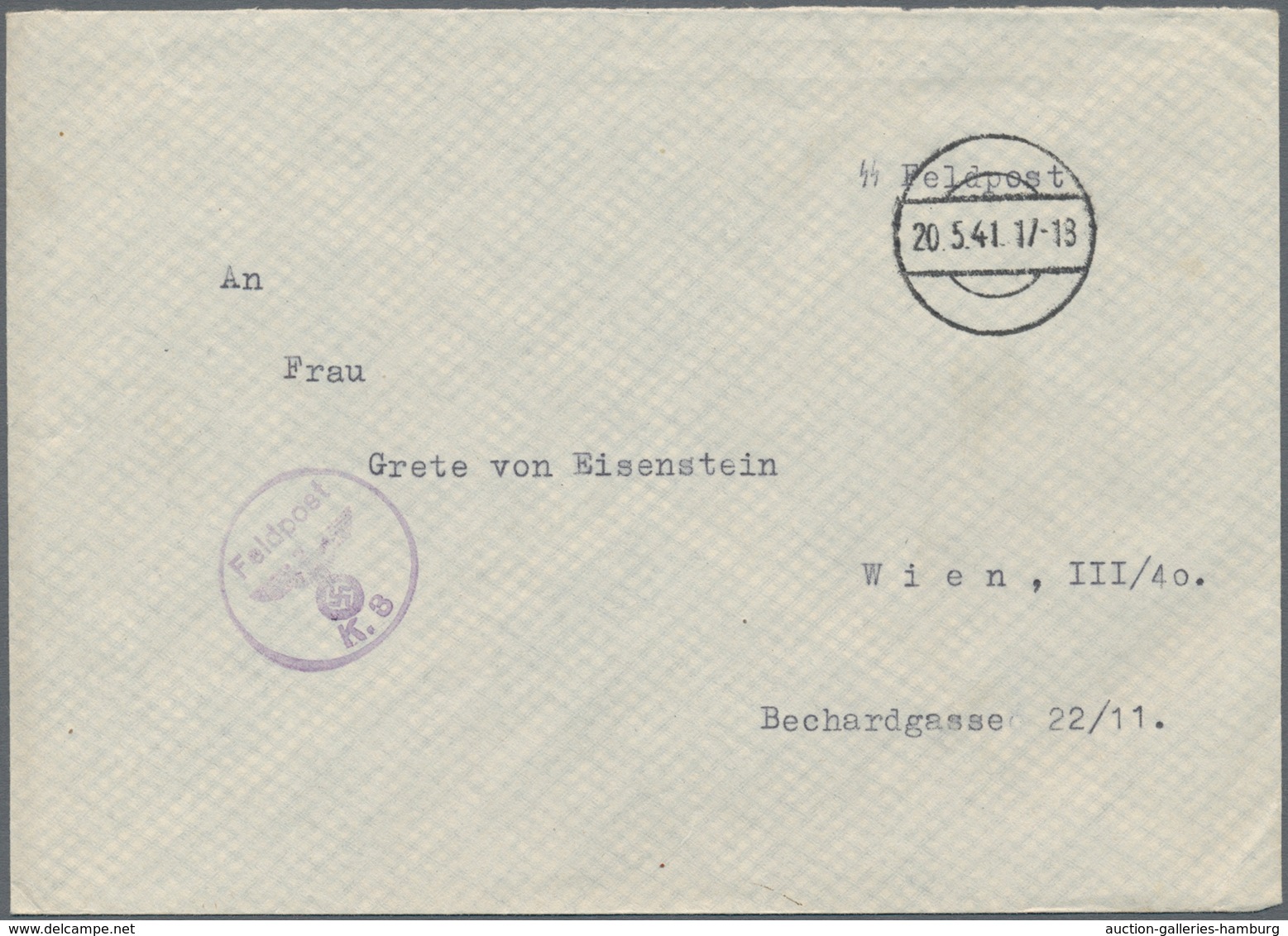 KZ-Post: 1941-42, Drei Belege Eines SS-Unterscharführers Der Wachmannschaft Des KZ Dachau Nach Wien, - Cartas & Documentos